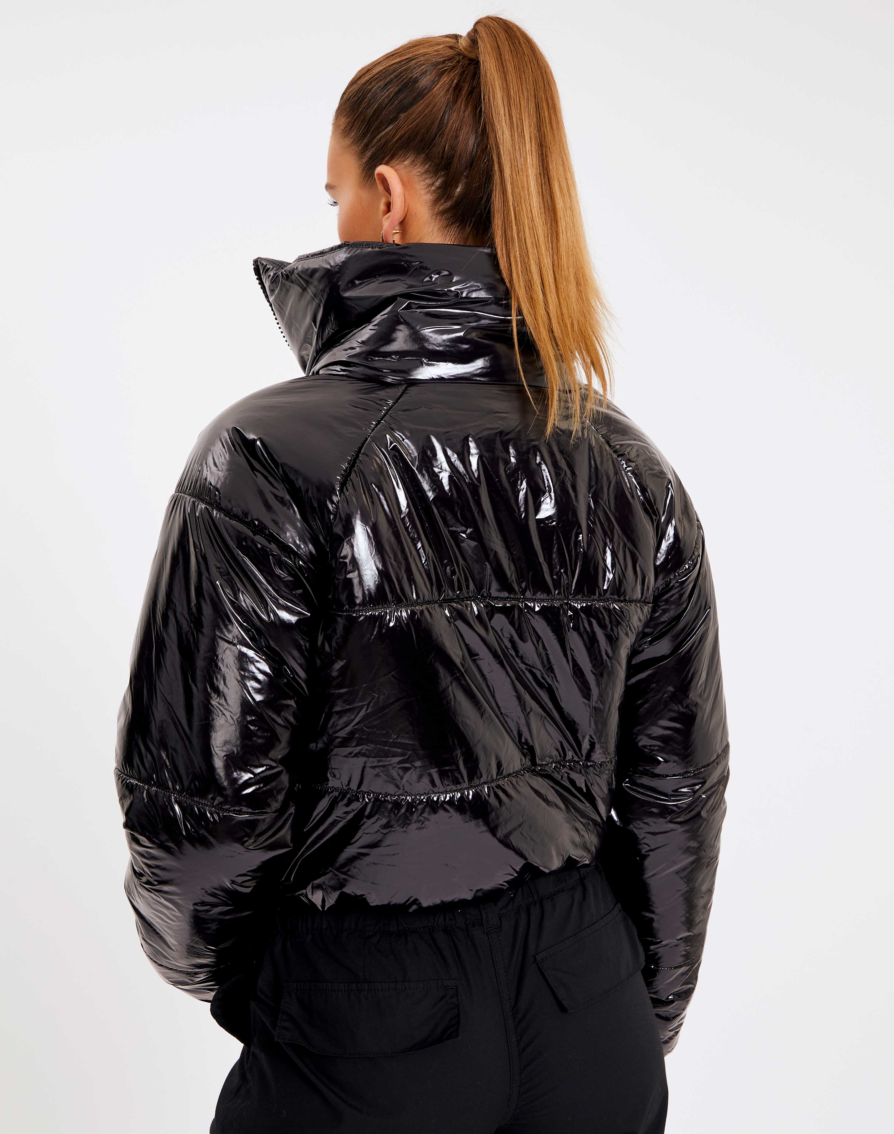 High Shine Funnel Neck Cropped Puffer 