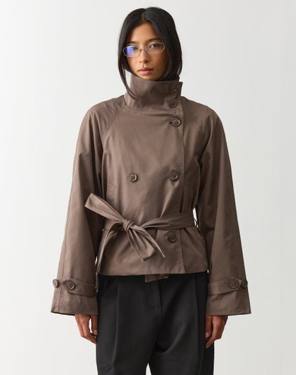Funnel Neck Cropped Trench Coat