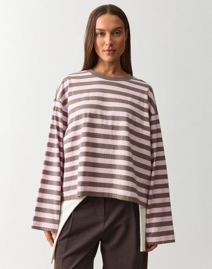 Stripe Cotton Boxy Long Sleeve Top