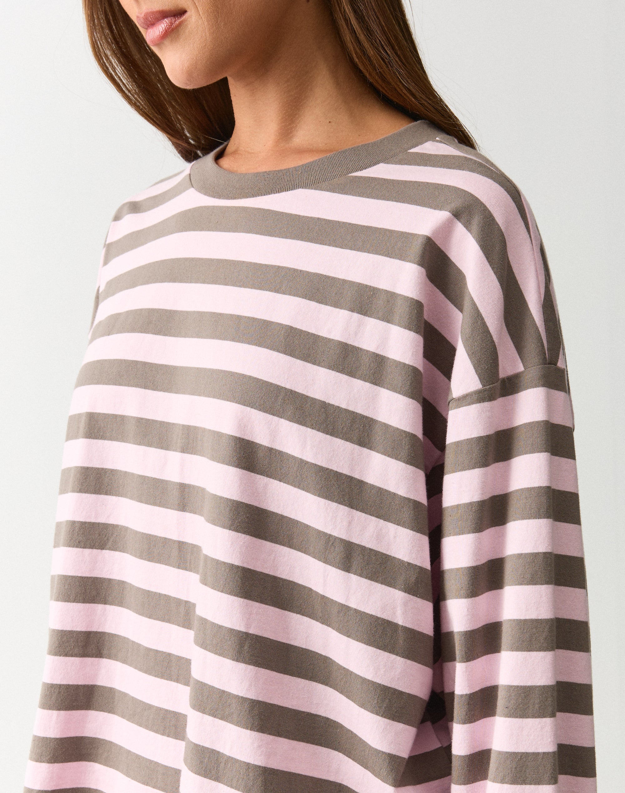 Stripe Cotton Boxy Long Sleeve Top in Dusky X Smokey Mara Stripe