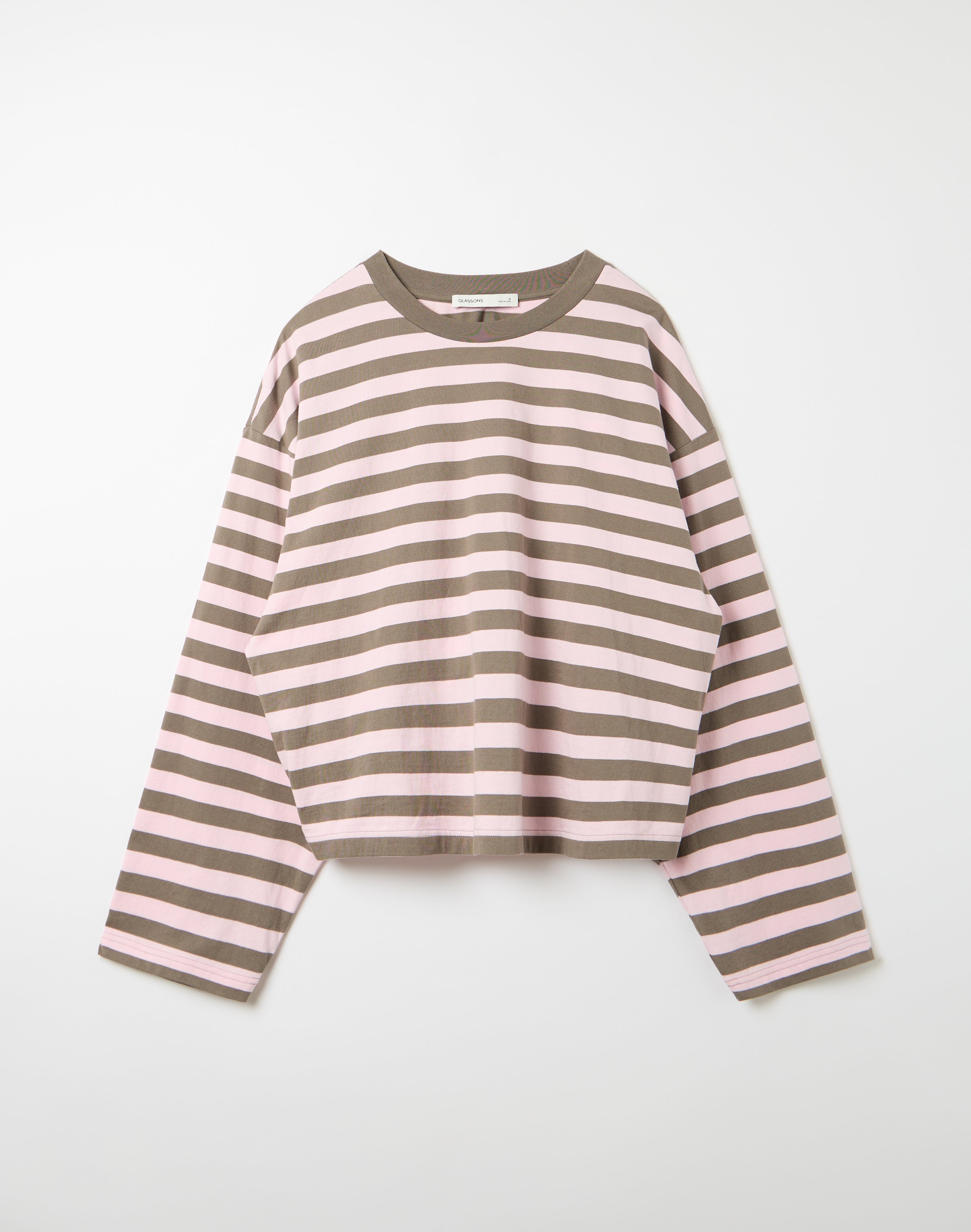 Stripe Cotton Boxy Long Sleeve Top in Dusky X Smokey Mara Stripe
