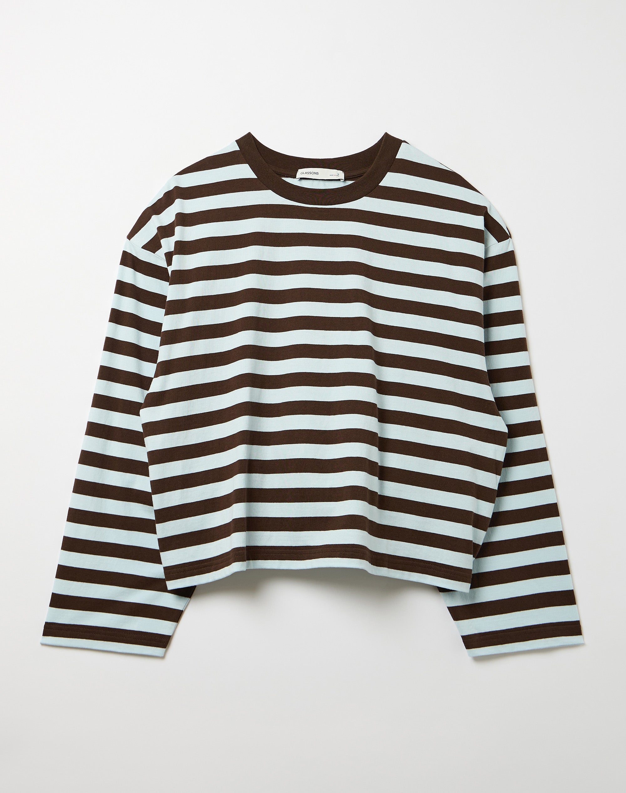 Stripe Cotton Boxy Long Sleeve Top in Icy Pole X Fudge Mara Stripe