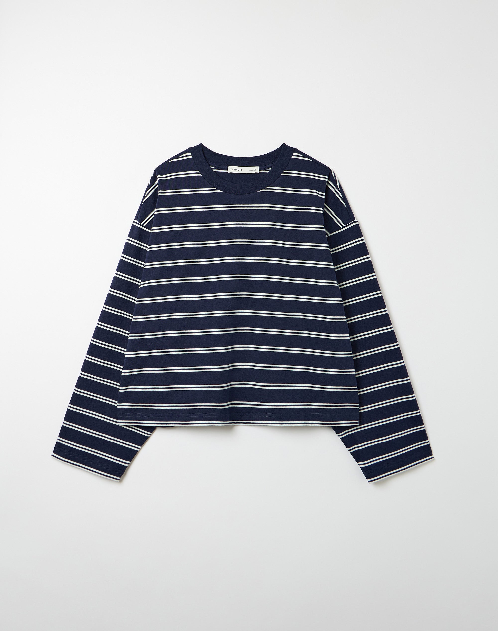 Stripe Cotton Boxy Long Sleeve Top in Navy Caribbean Alexa Stripe