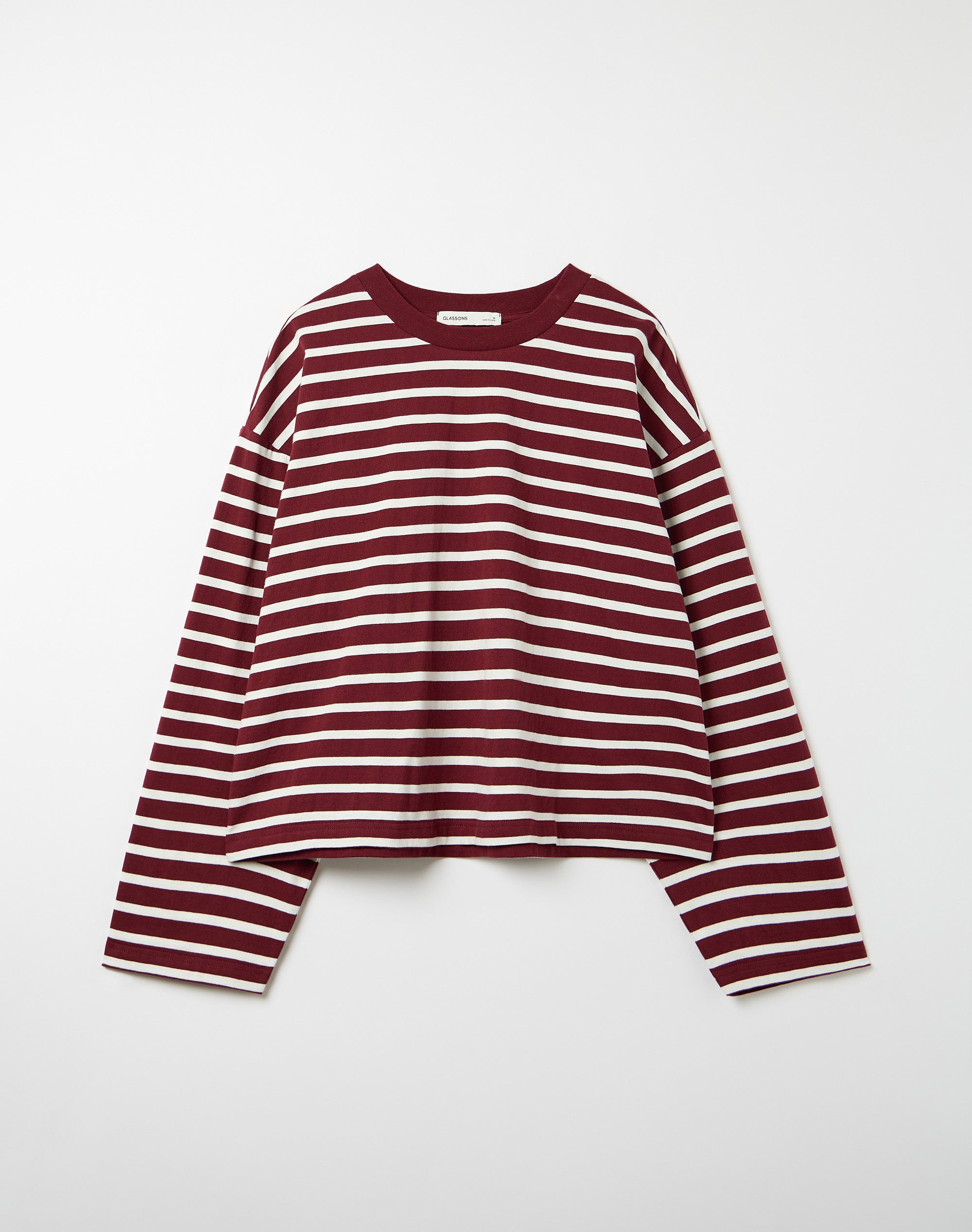 Stripe Cotton Boxy Long Sleeve Top in Rosewood Milk Avery Stripe 