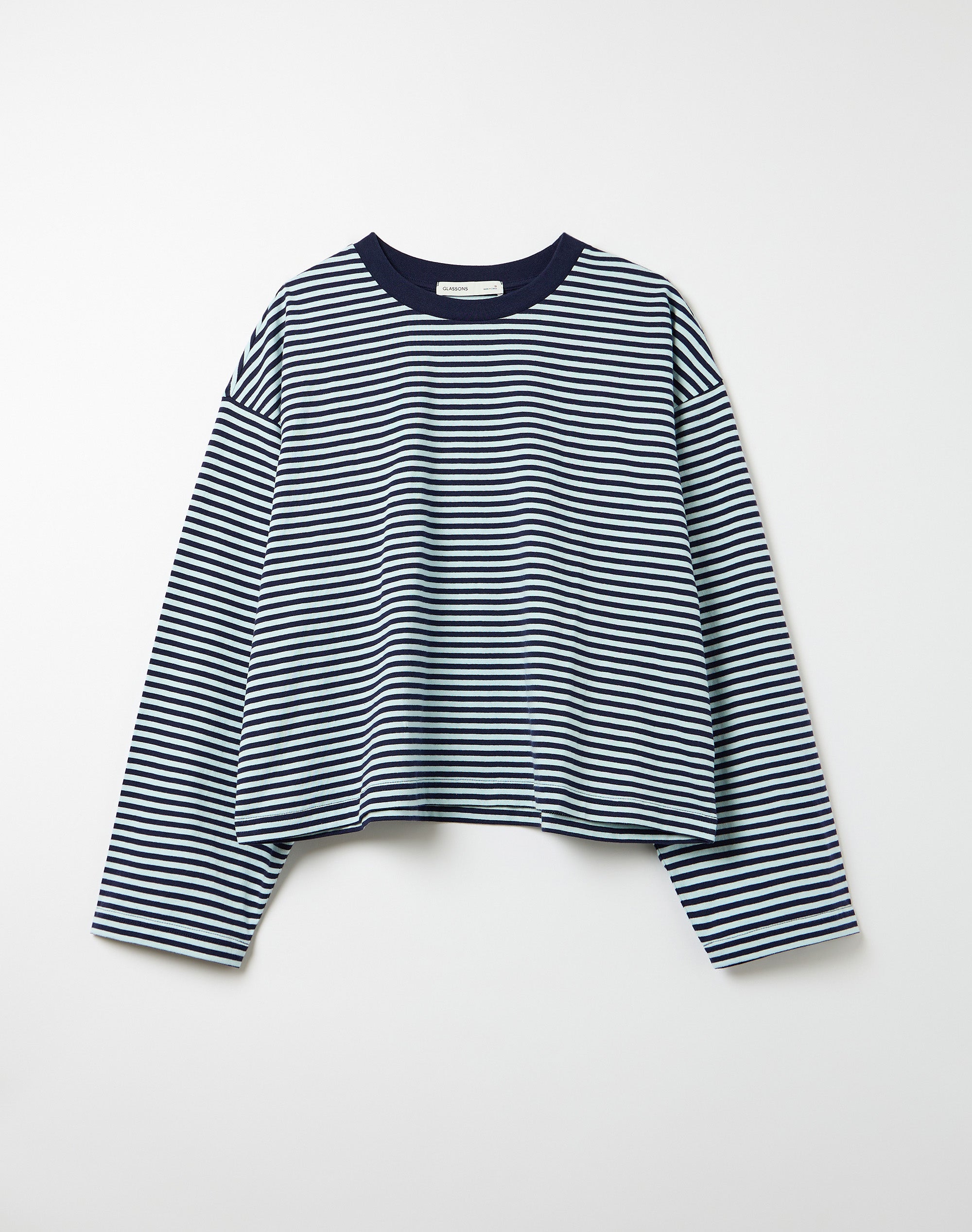 Stripe Cotton Boxy Long Sleeve Top in Vapor Navy Bella Stripe