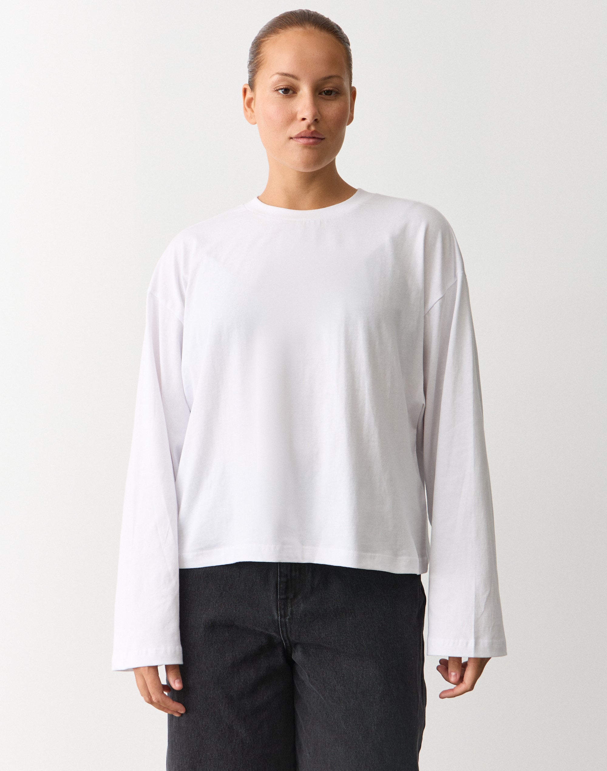 Cotton Oversized Boxy Long Sleeve Top in White | Glassons US