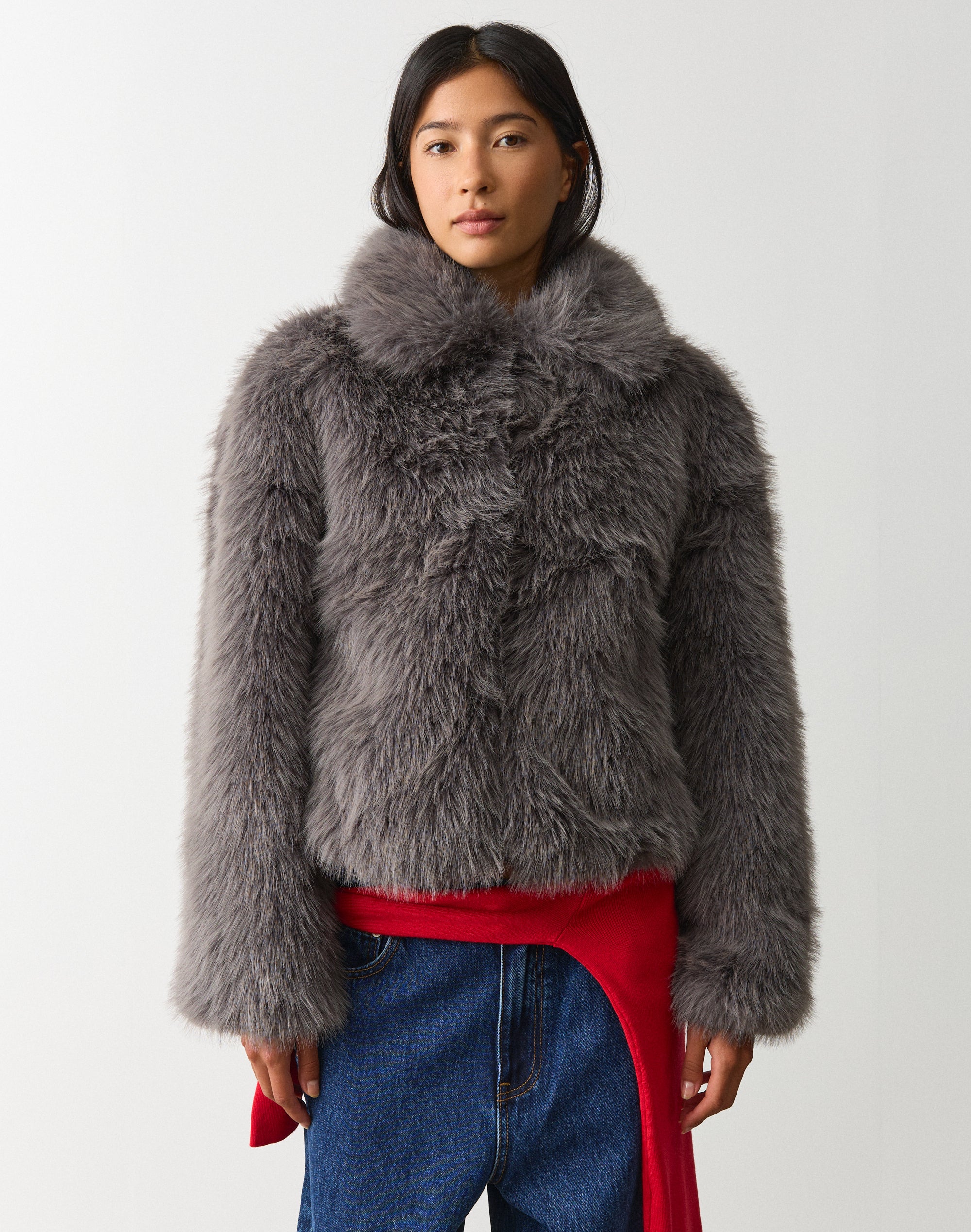 Faux Fur Collared Jacket in Charcoal | Glassons AU
