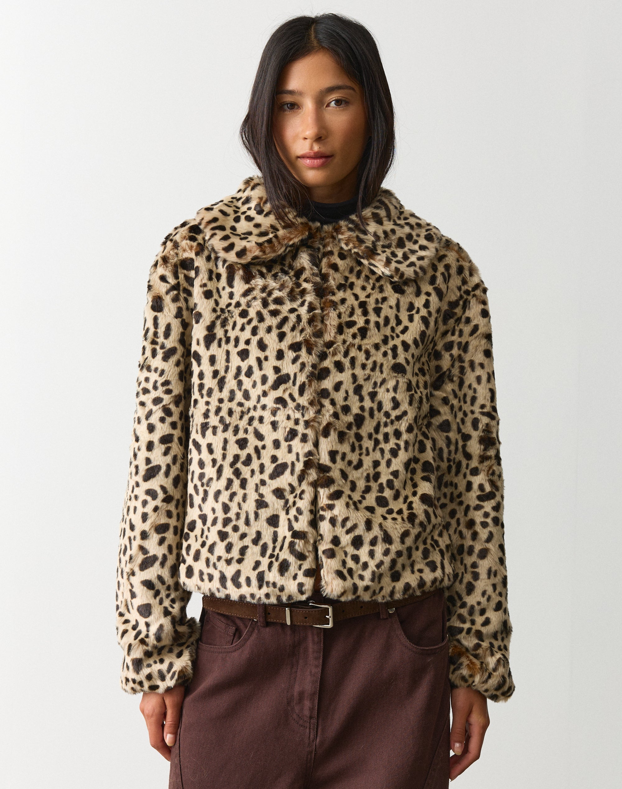 Faux Fur Collared Jacket in Leopard | Glassons