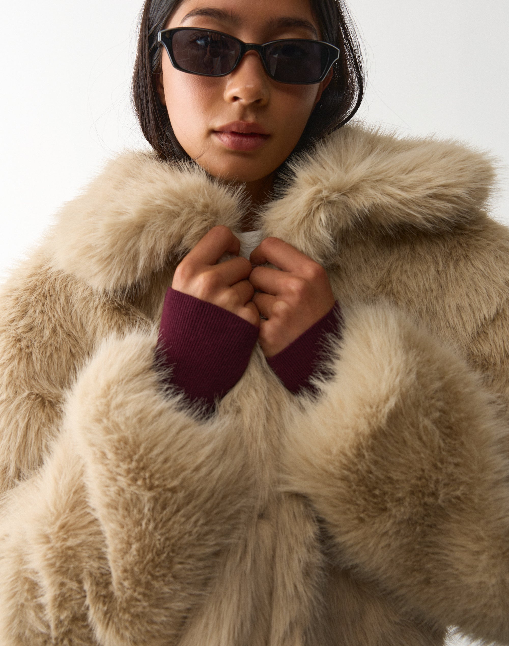 Faux Fur Collared Jacket in Neutral | Glassons