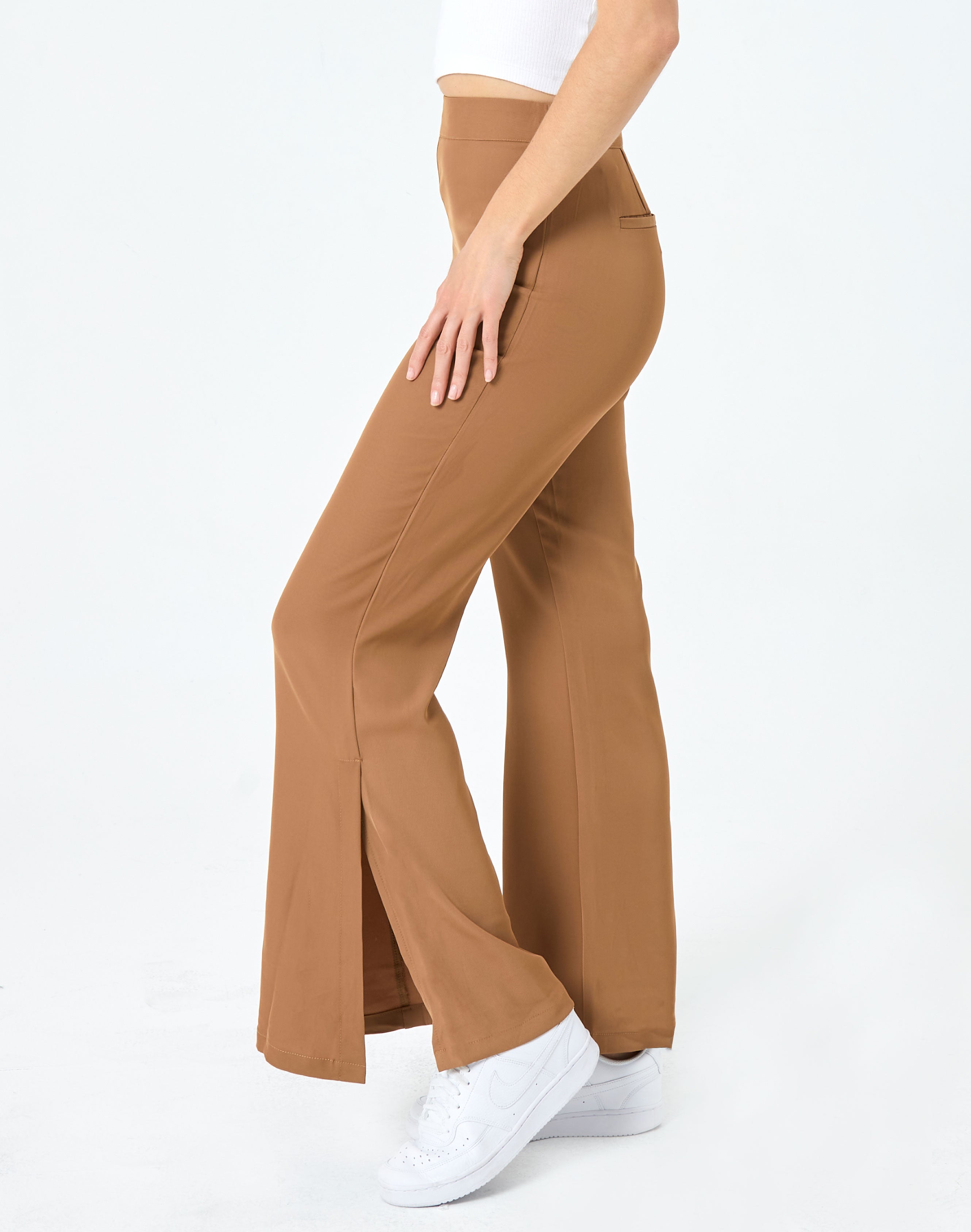 Split Side Flare Pant in Brown | Glassons