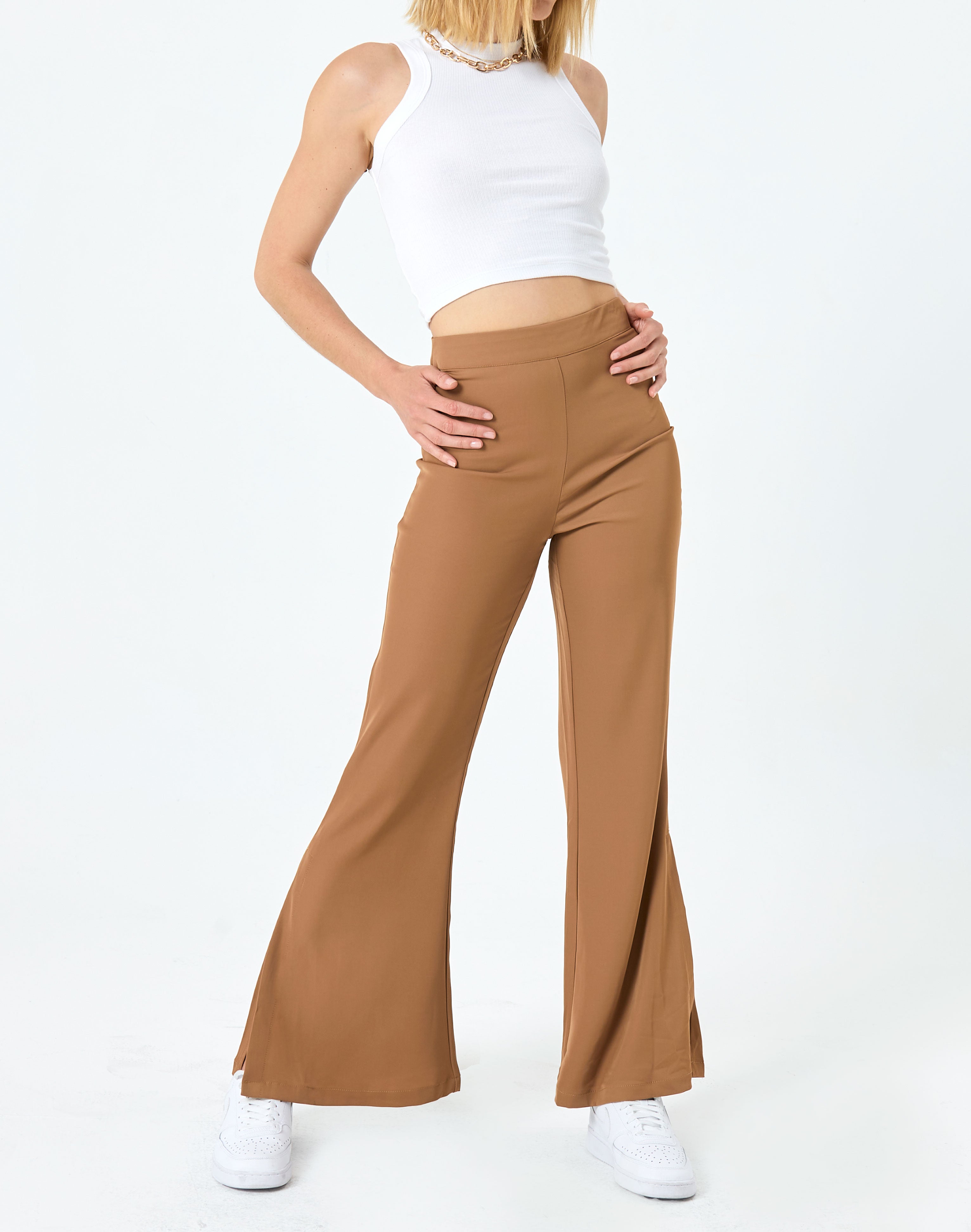 Split Side Flare Pant in Brown | Glassons