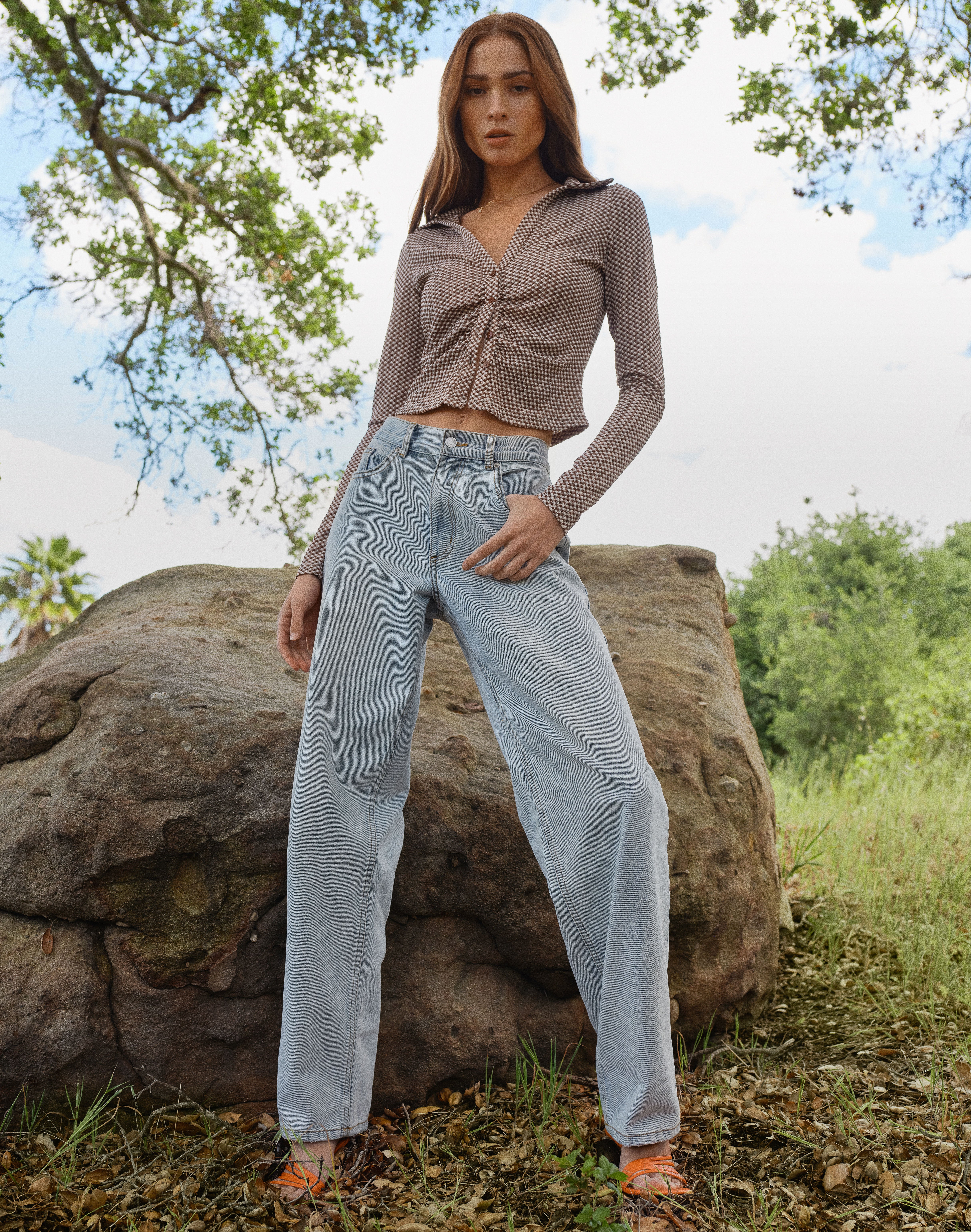 Ruched Front Long Sleeve Blouse in 