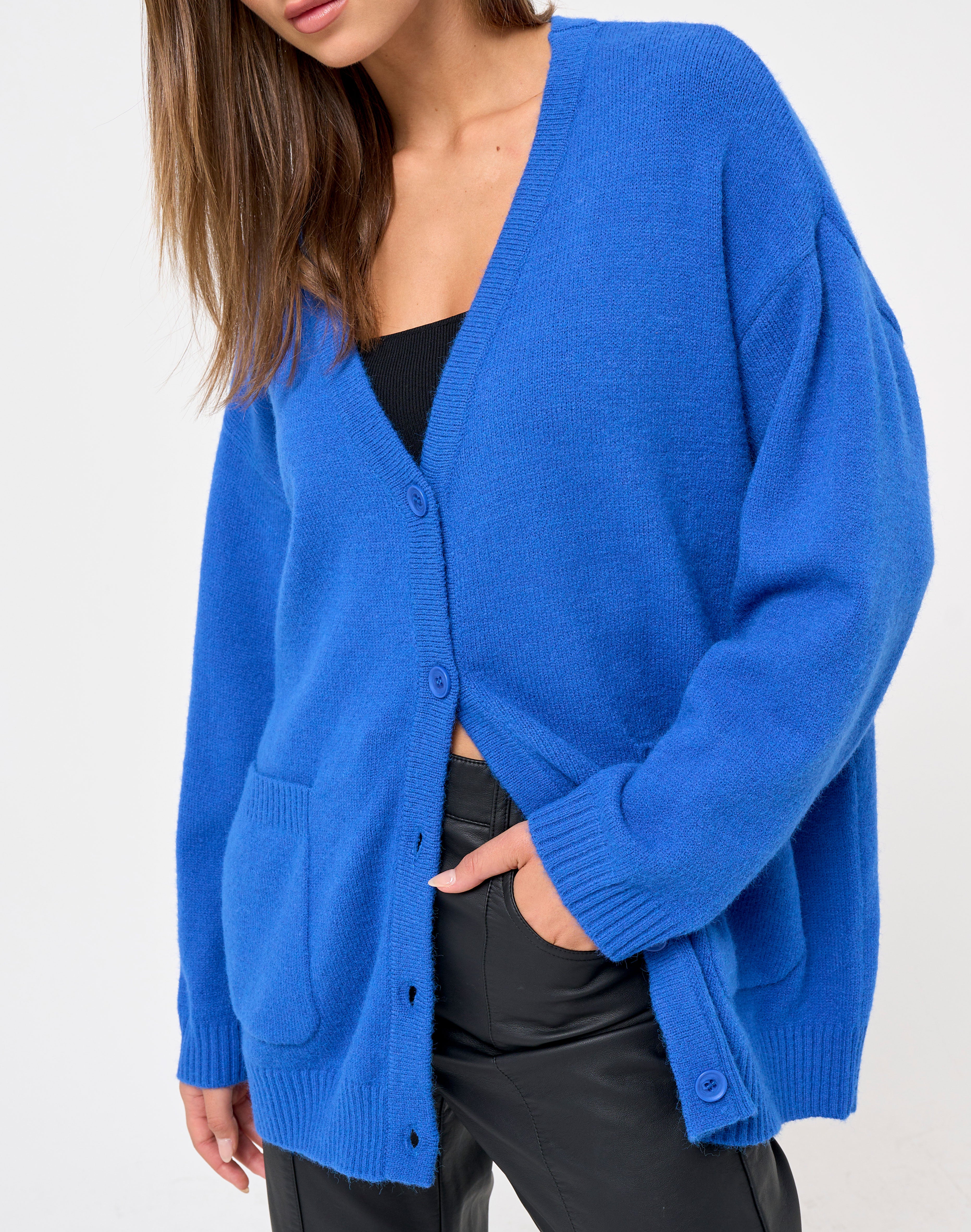 Oversized Long Sleeve Cardigan in Blue 