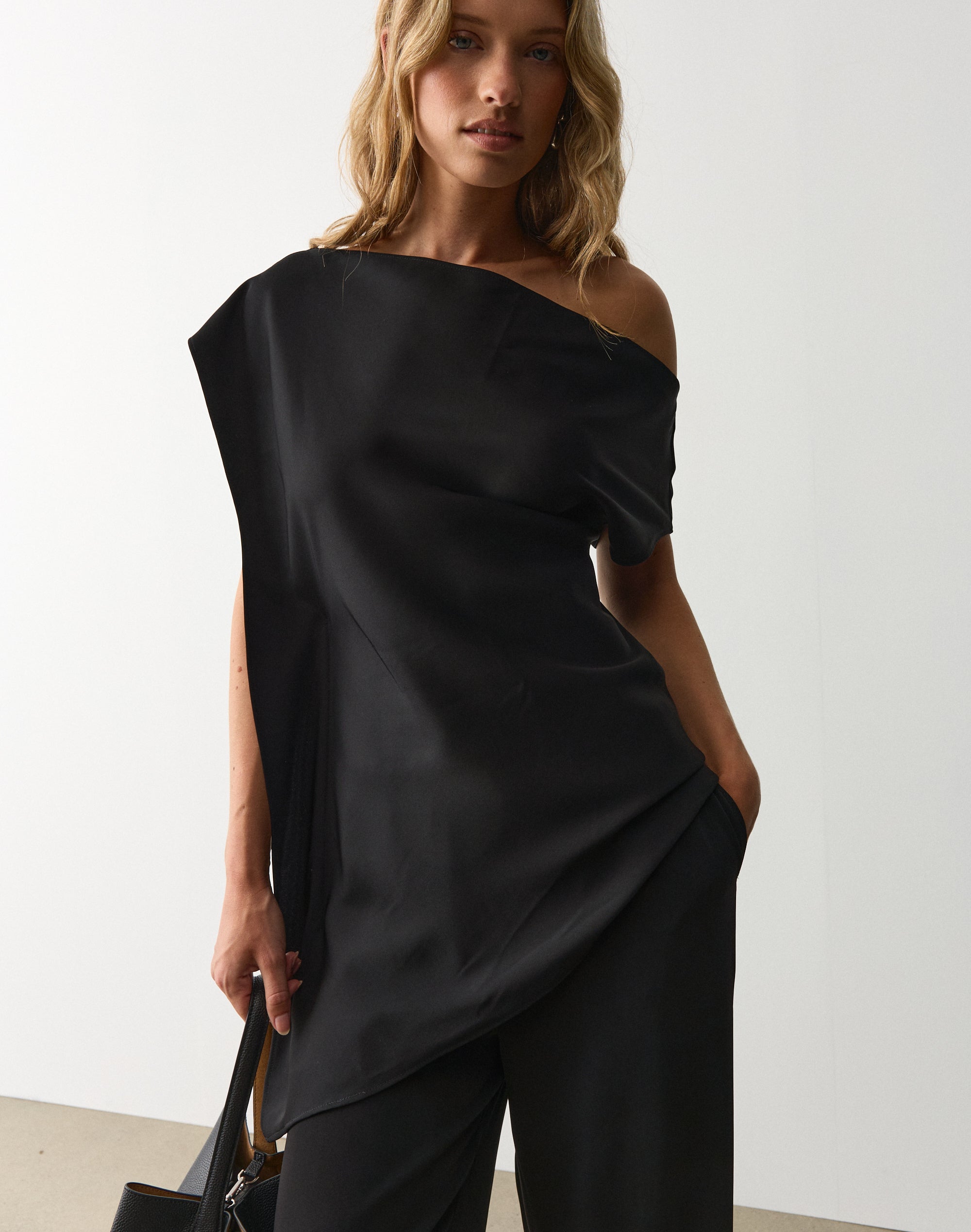 Satin Off Shoulder Blouse in Black | Glassons US