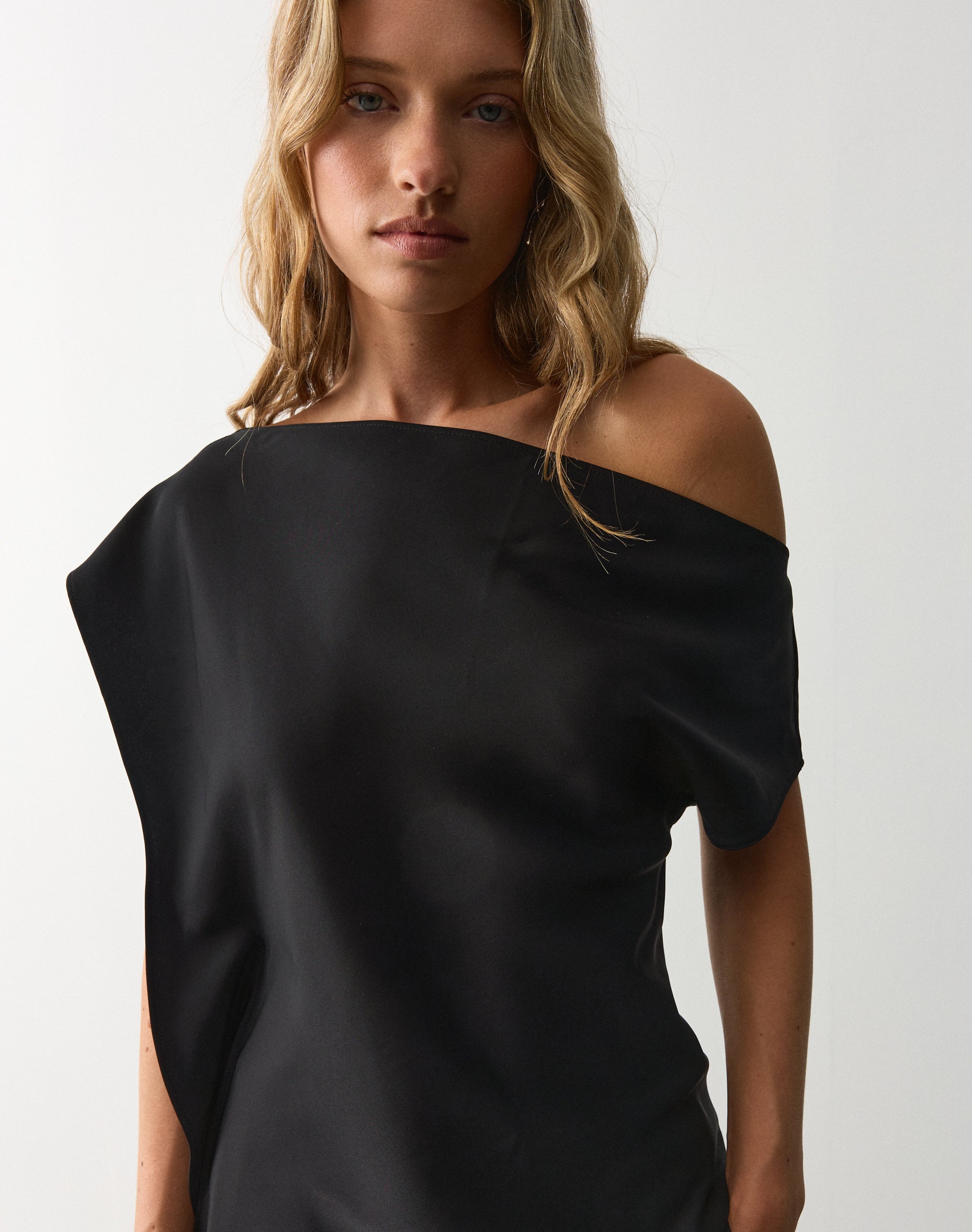 Satin Off Shoulder Blouse in Black | Glassons SG