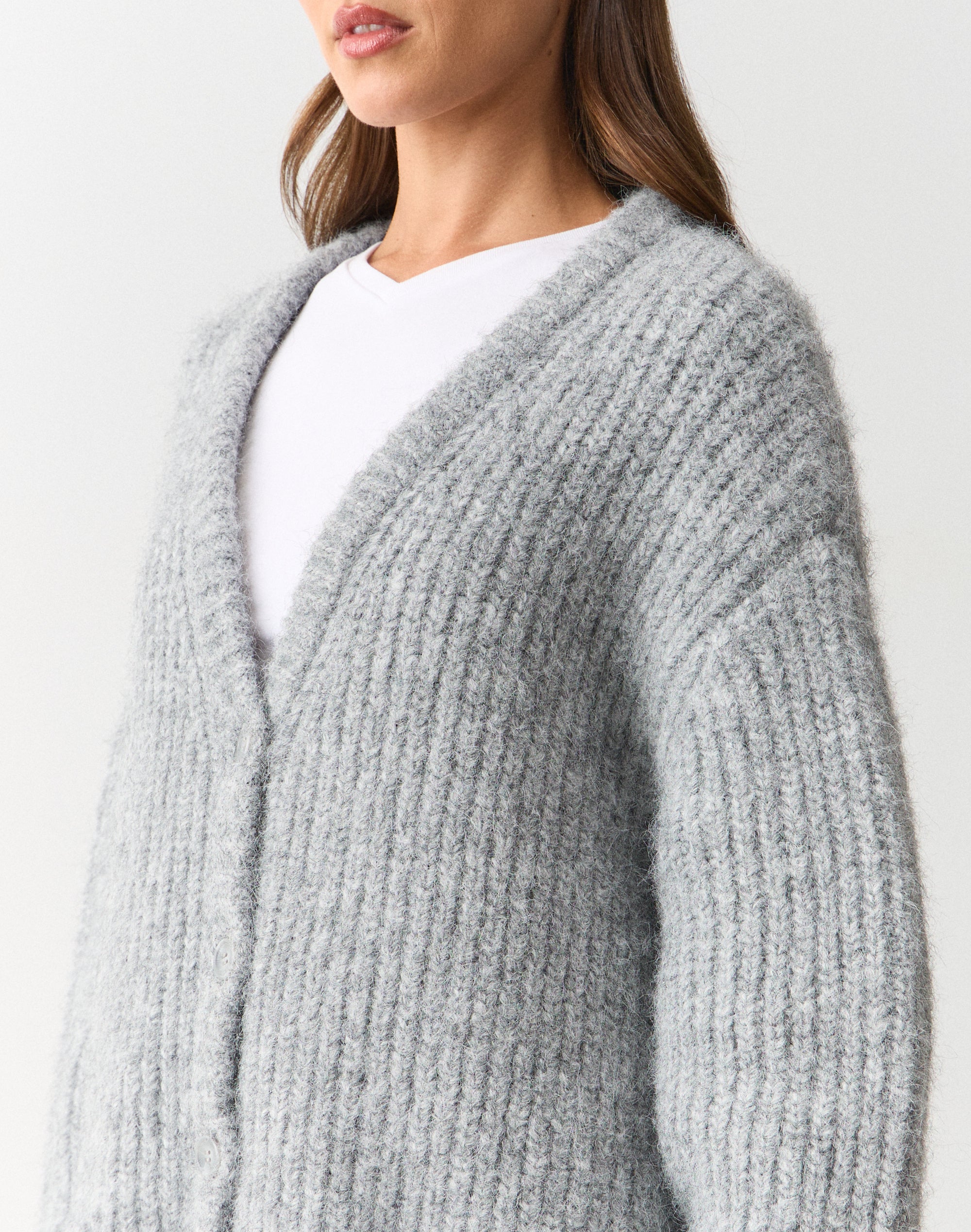 Oversized V Neck Cardigan in Grey Marle | Glassons US