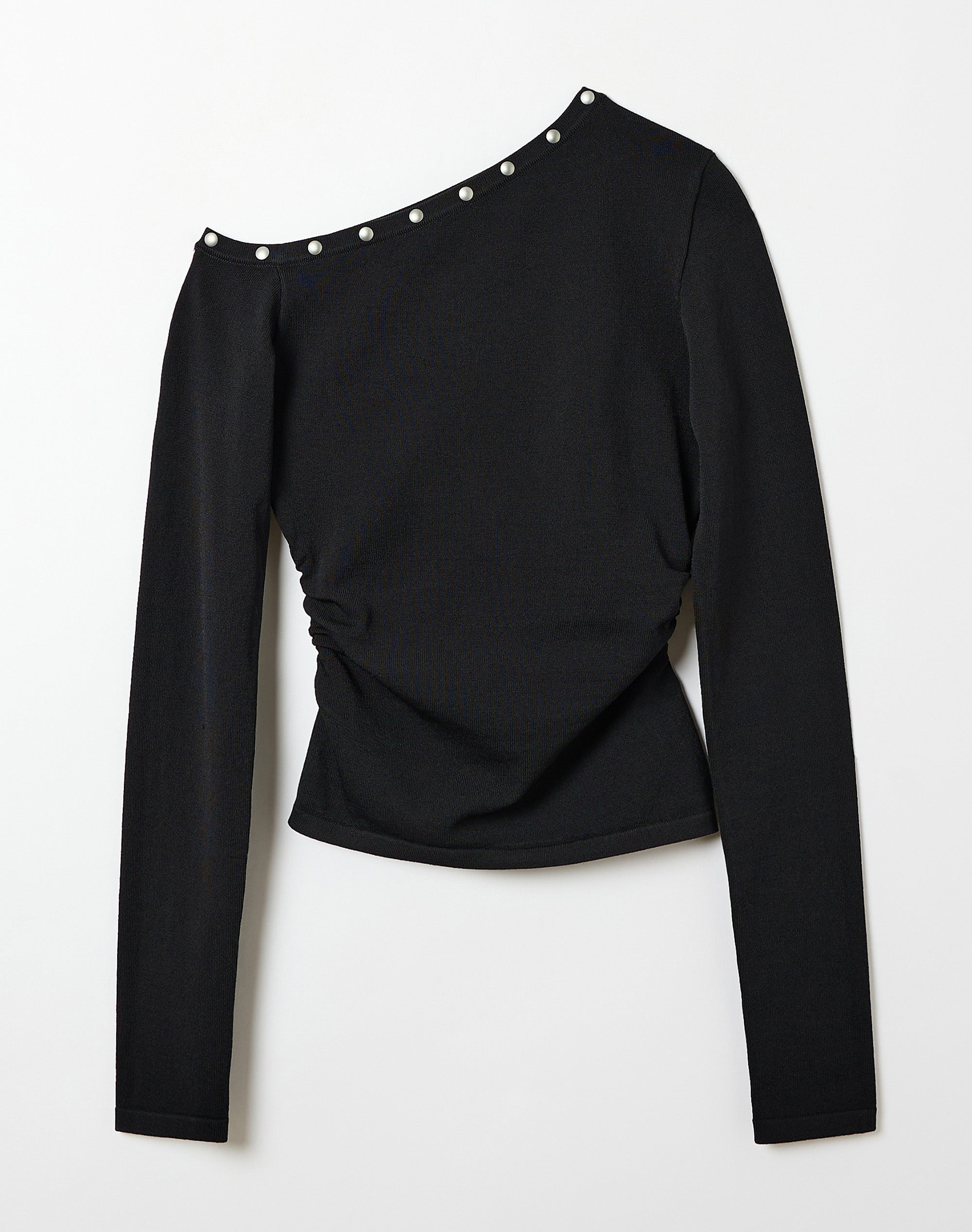 Stud Off Shoulder Long Sleeve Top in Black | Glassons US