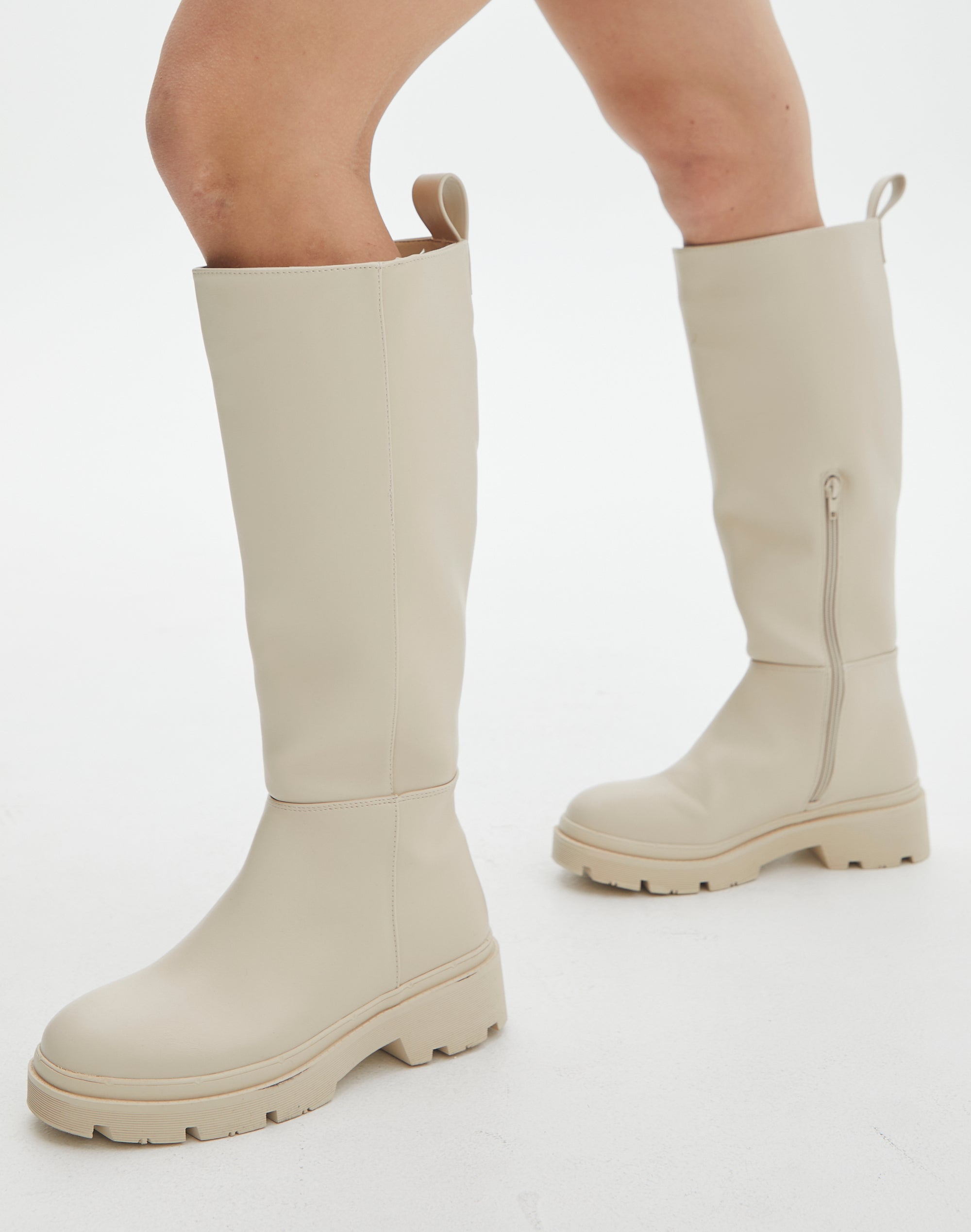 Faux Leather Chunky Calf Boot in Bone | Glassons