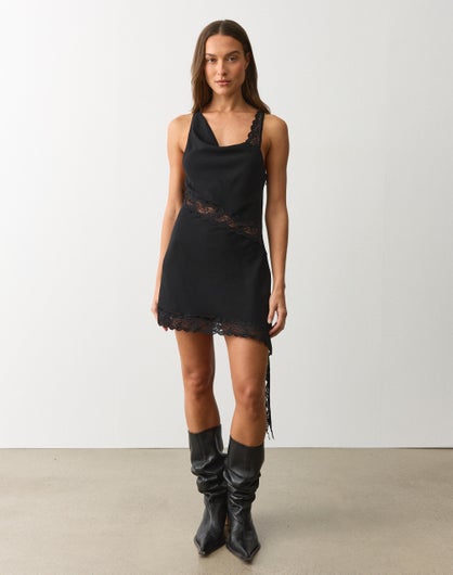 Lace Trim Chiffon Mini Dress