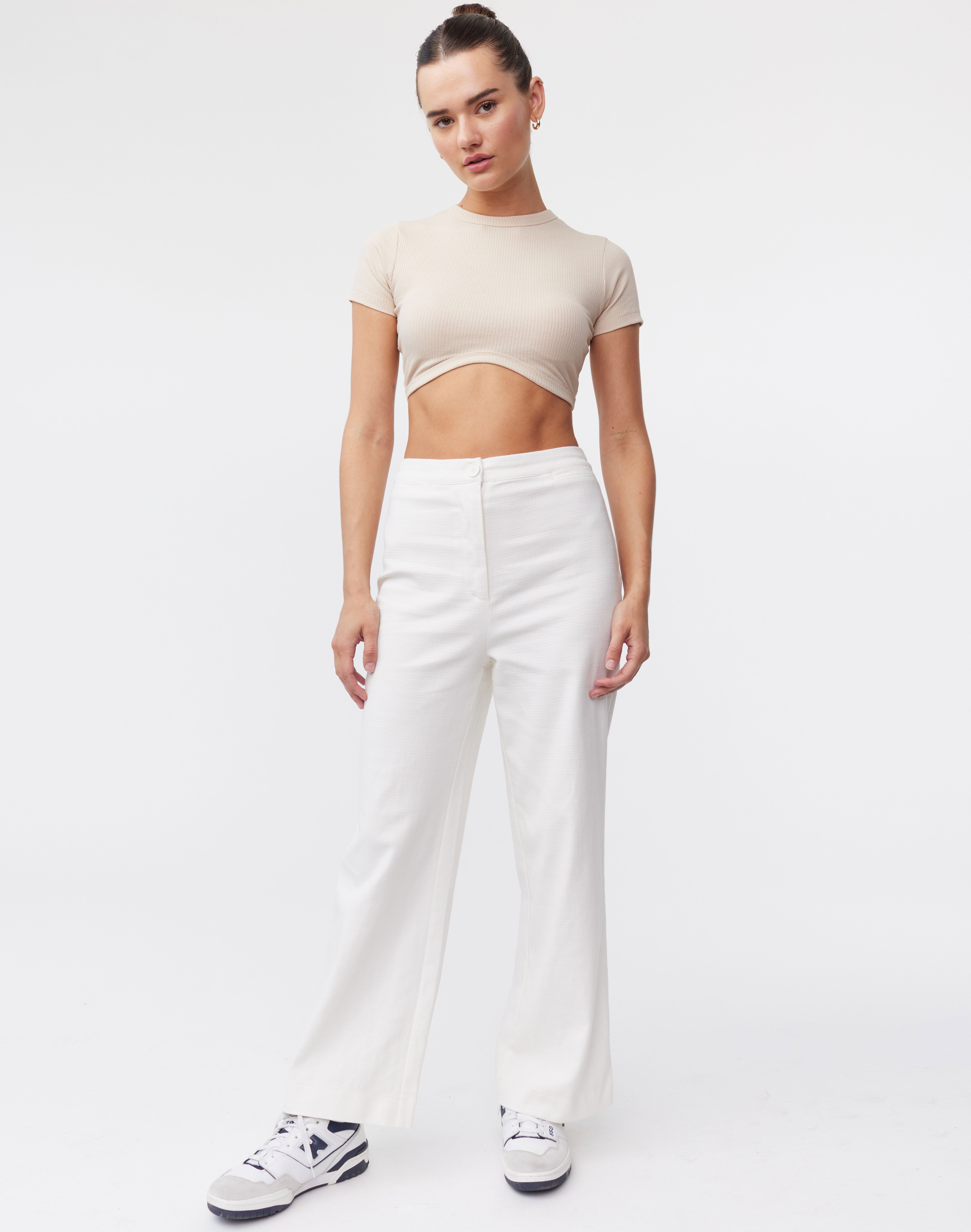 High Waist Straight Leg Pant in White 
