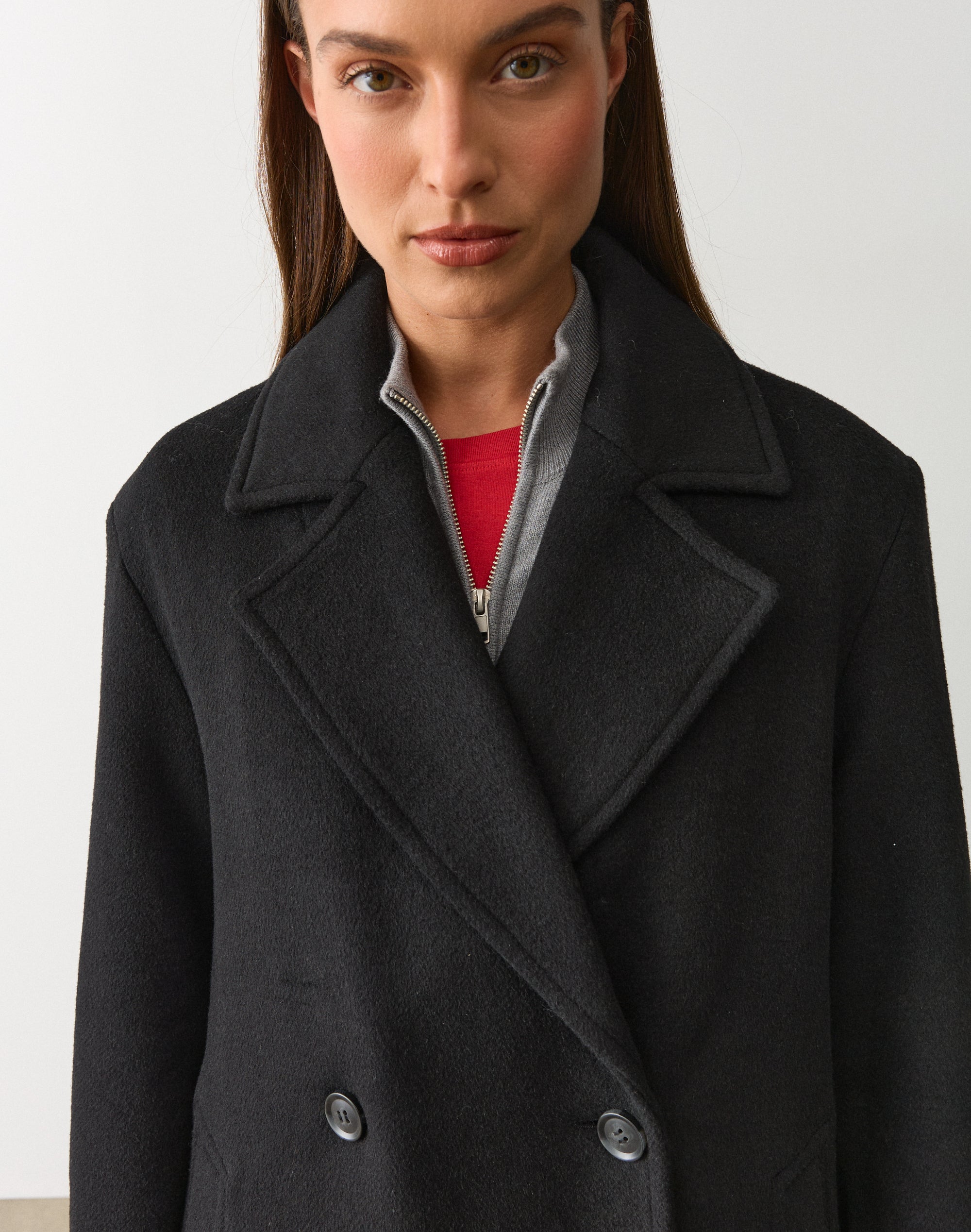 Wool Blend Double Breasted Coat in Black | Glassons US