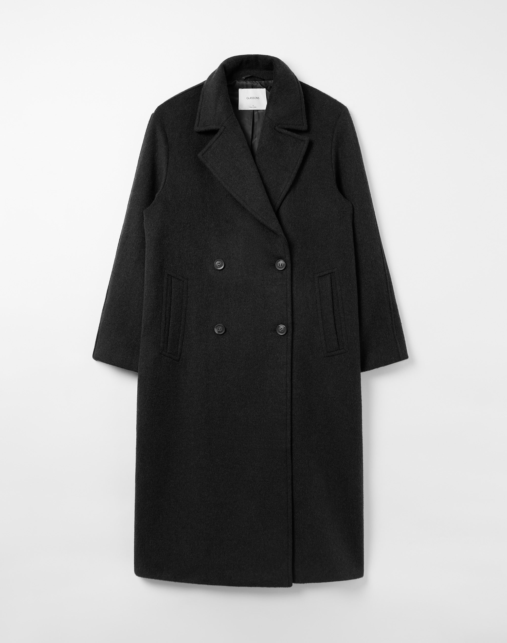 Wool Blend Double Breasted Coat in Black | Glassons US