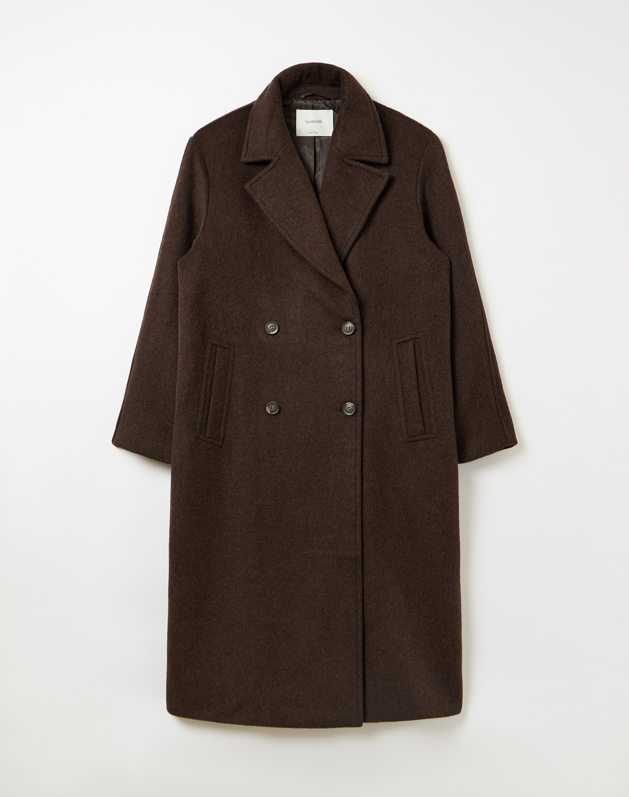 Wool Blend Double Breasted Coat in Fudge Fantasy | Glassons US