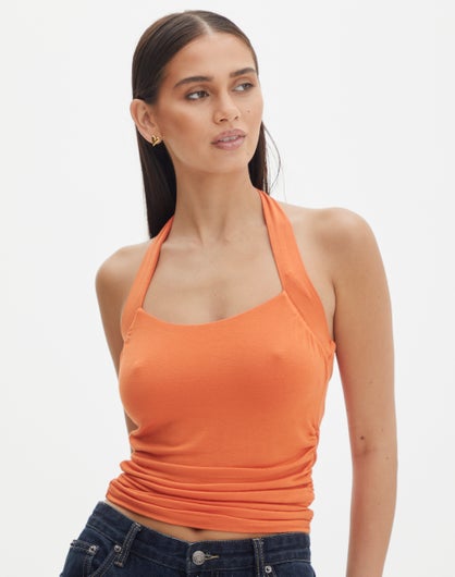 Ruched Square Neck Halter Top in Get A Pip | Glassons