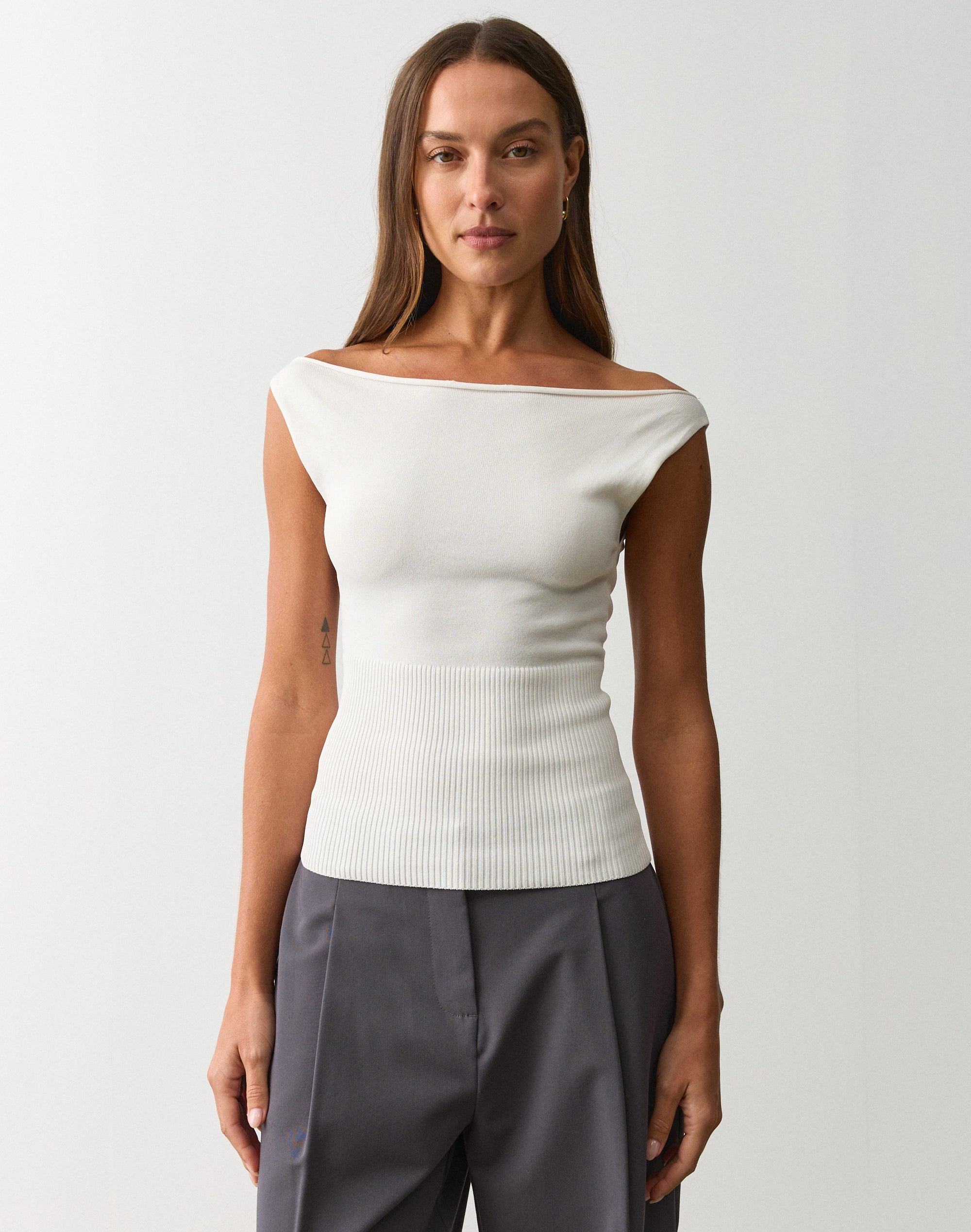 Rib Waist Boat Neck Top in Milk | Glassons US