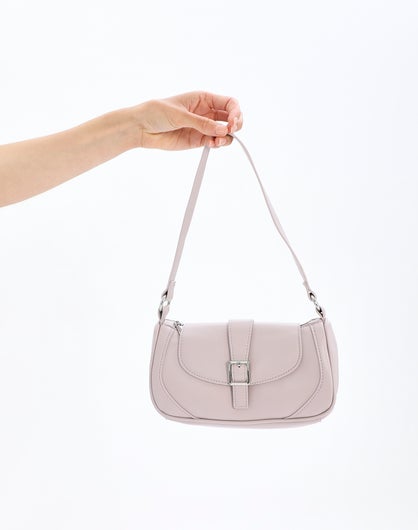 Buckle Faux Leather Shoulder Bag in Grey | Glassons