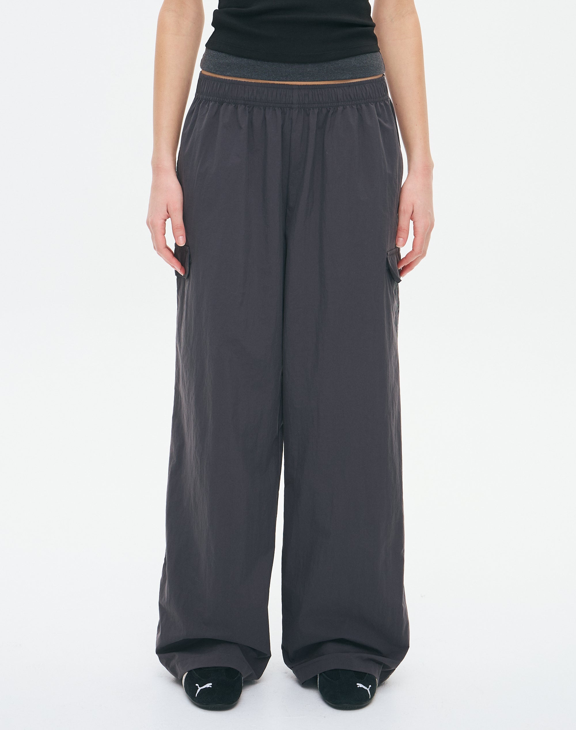 Track Pant PolySmooth Black×CharcoalGray Woven Stripe Trackpant in Stormy Slate X Grey | Glassons