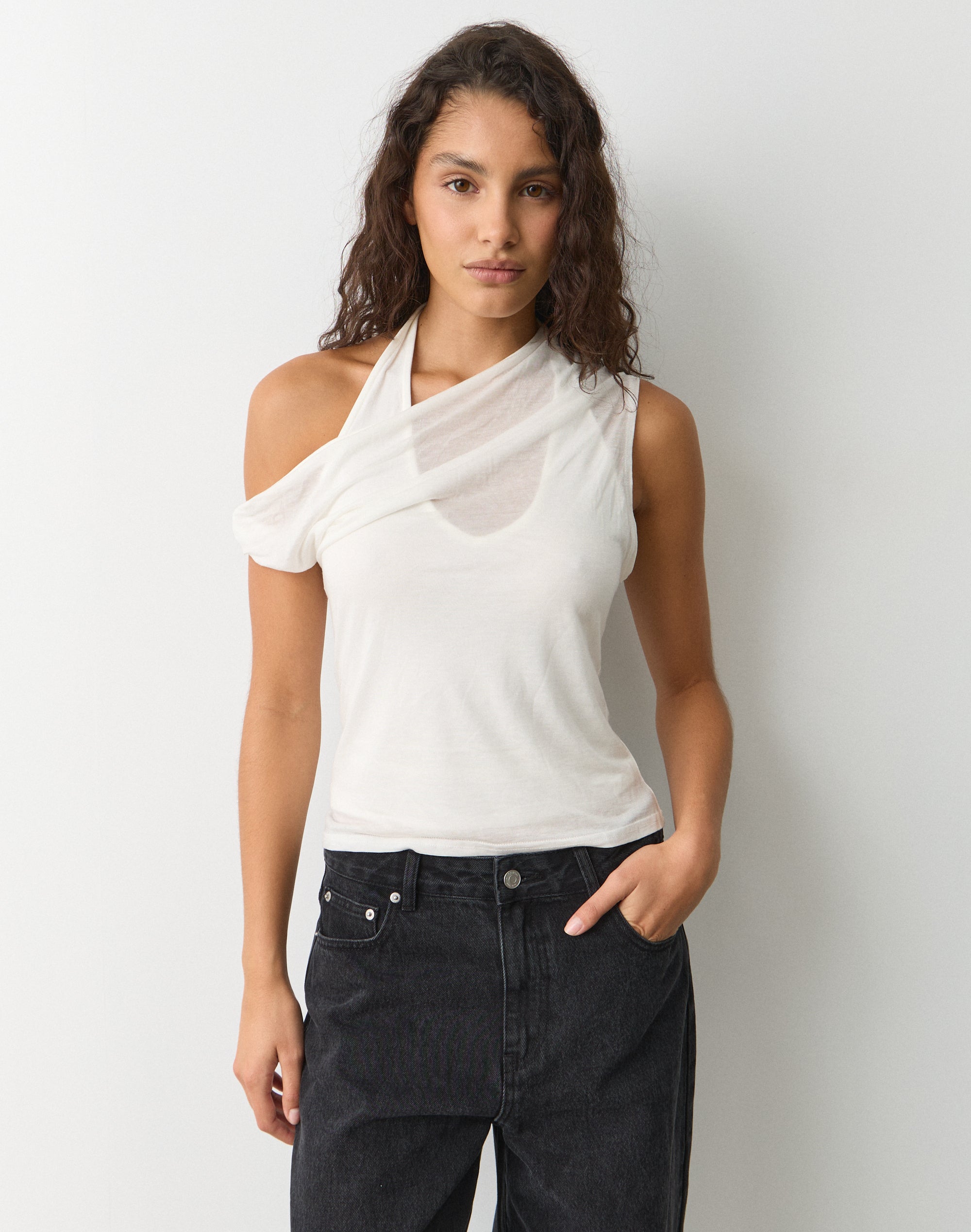 Off Shoulder Layered Halter Top in Black | Glassons US