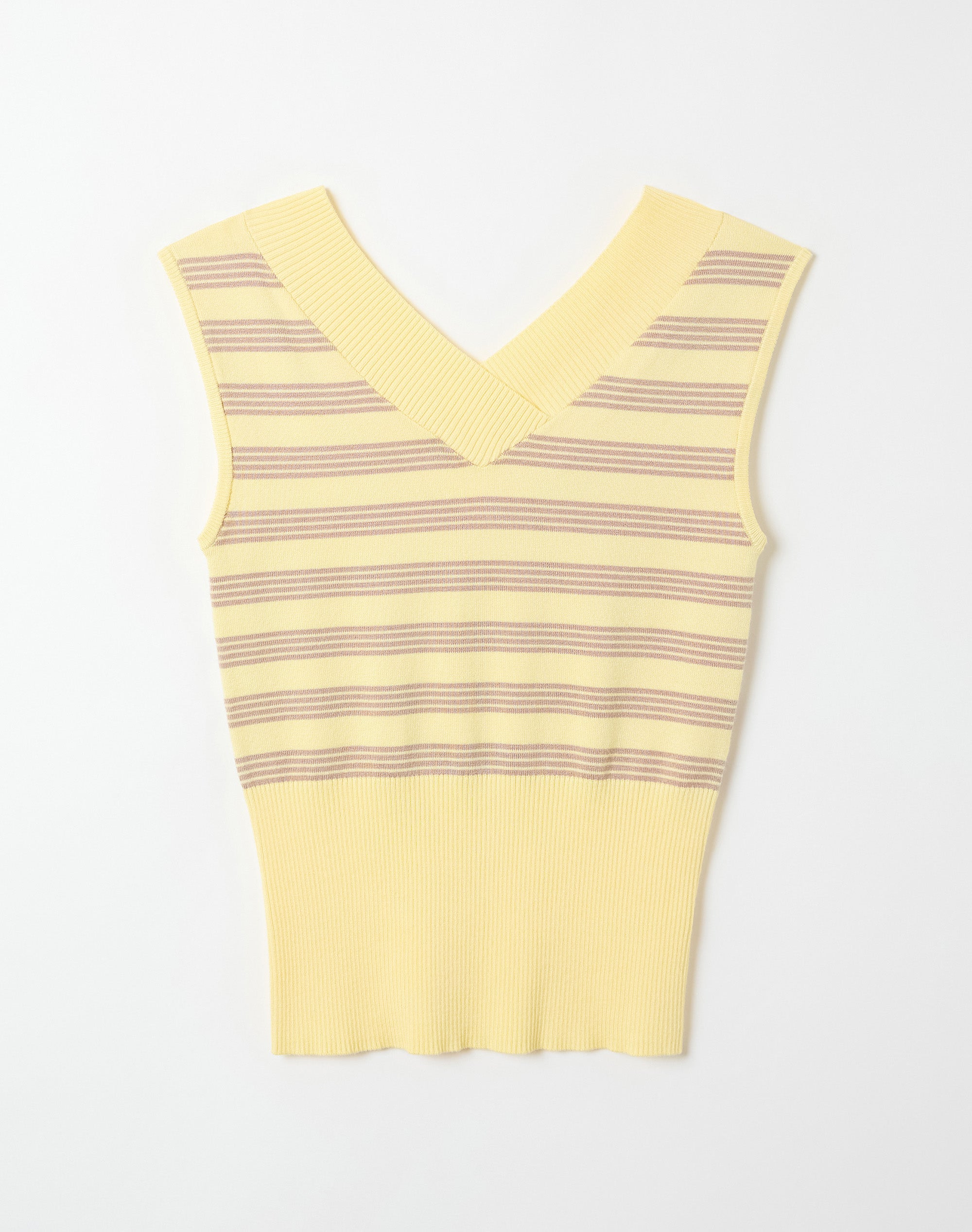 V Neck Vest Knit Top in Goldielocks Shifting Pip Strip | Glassons