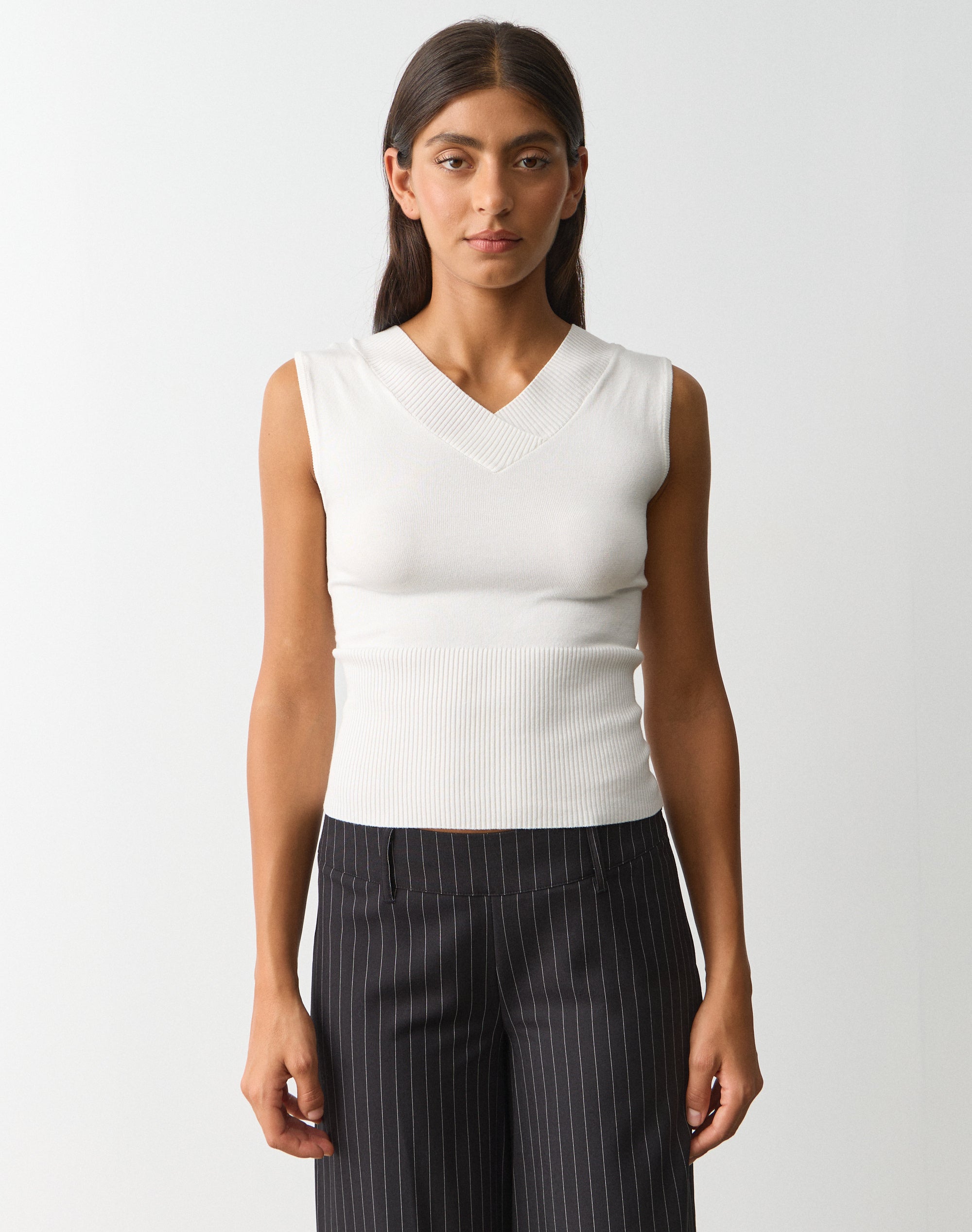 V Neck Vest Knit Top in Milk | Glassons AU
