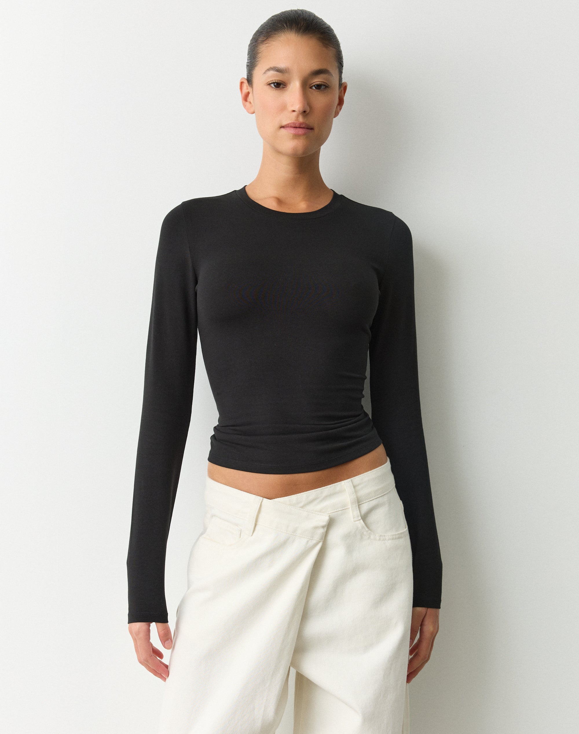 Organic Cotton Long Sleeve Top in Black | Glassons