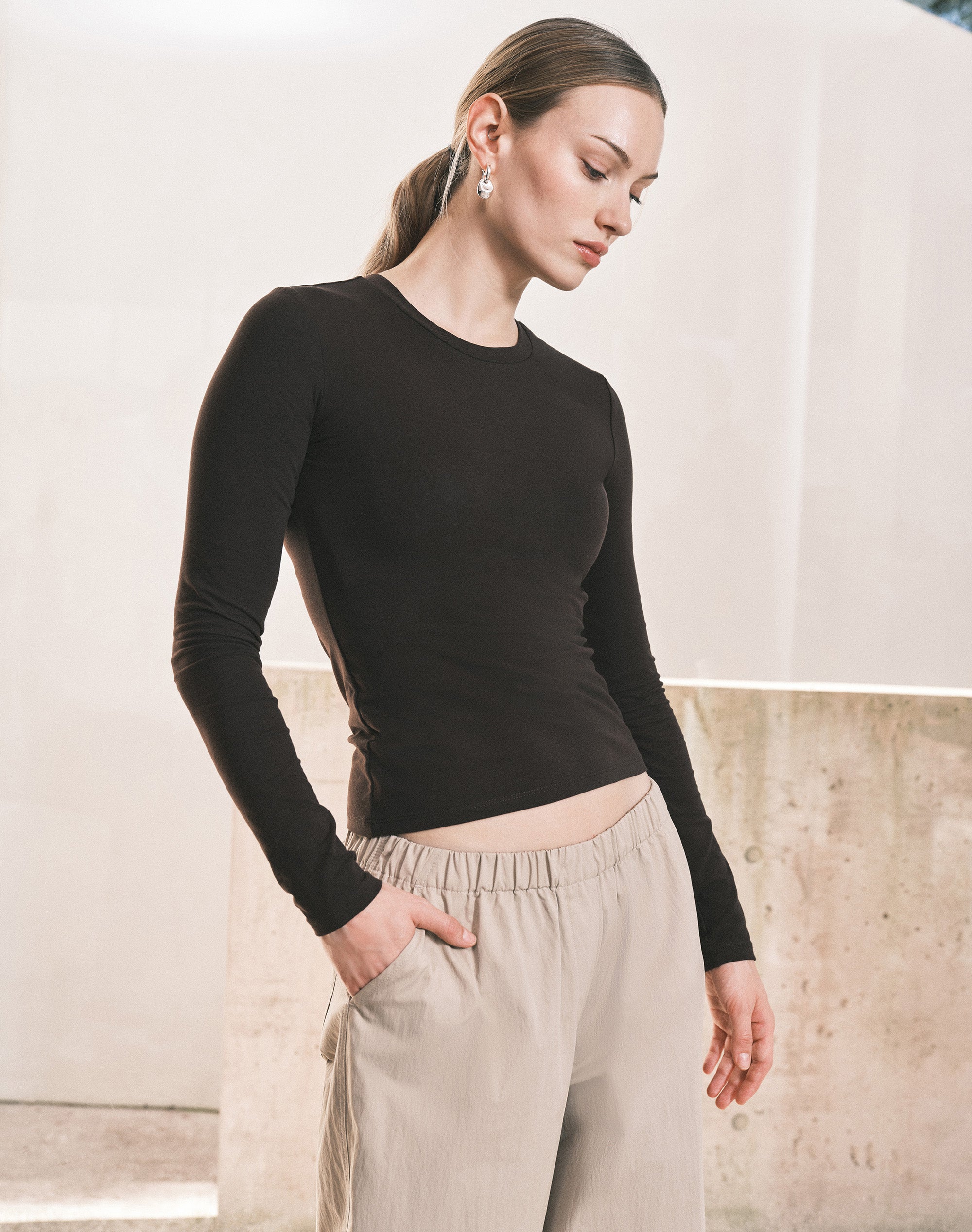 Organic Cotton Long Sleeve Top in Choc It Up | Glassons US