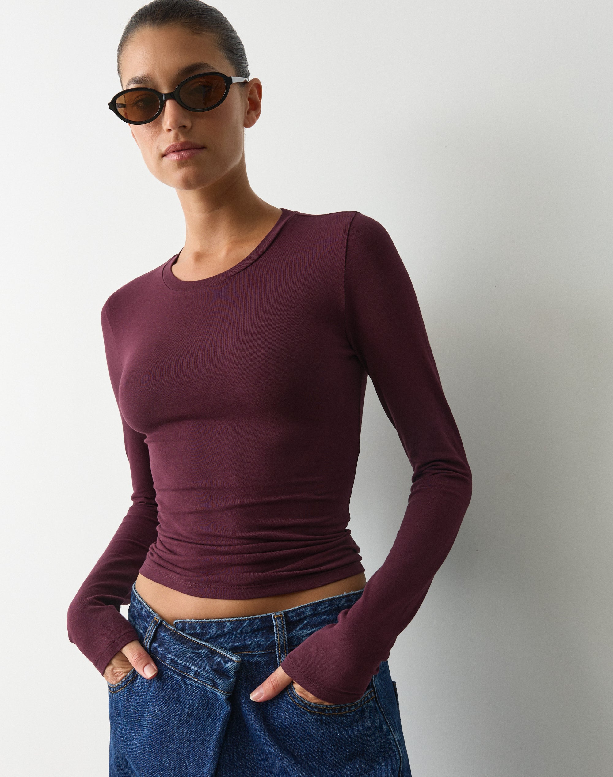 Organic Cotton Long Sleeve Top in Crim Sin | Glassons