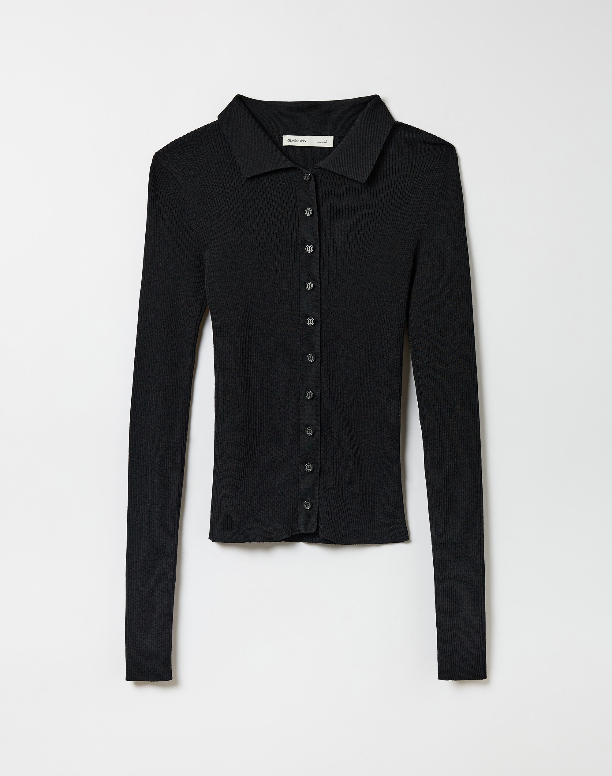 Button Up Polo Knit Cardigan in Black | Glassons US