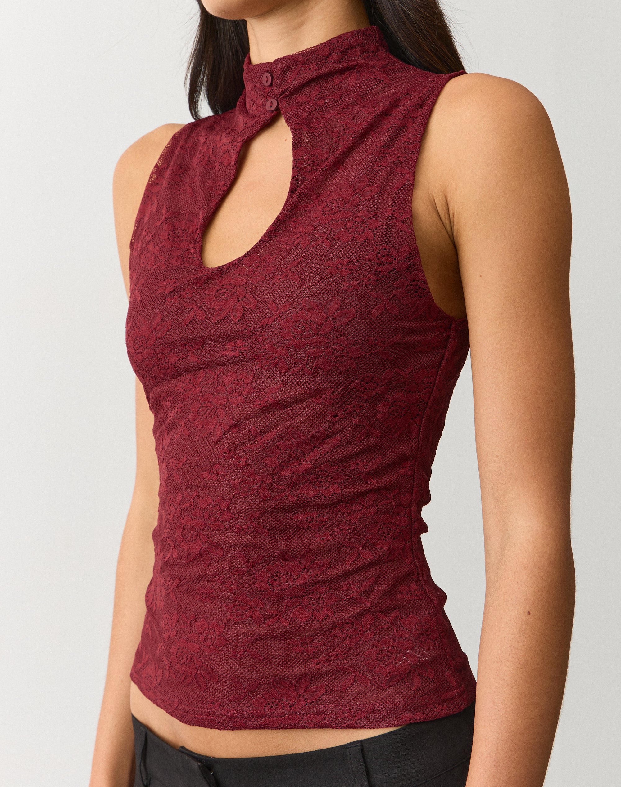 Lace Keyhole Top in Dark Rosewood | Glassons US