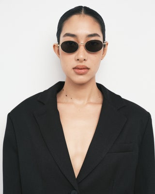 Oval Wire Frame Sunglasses in Black X Gold