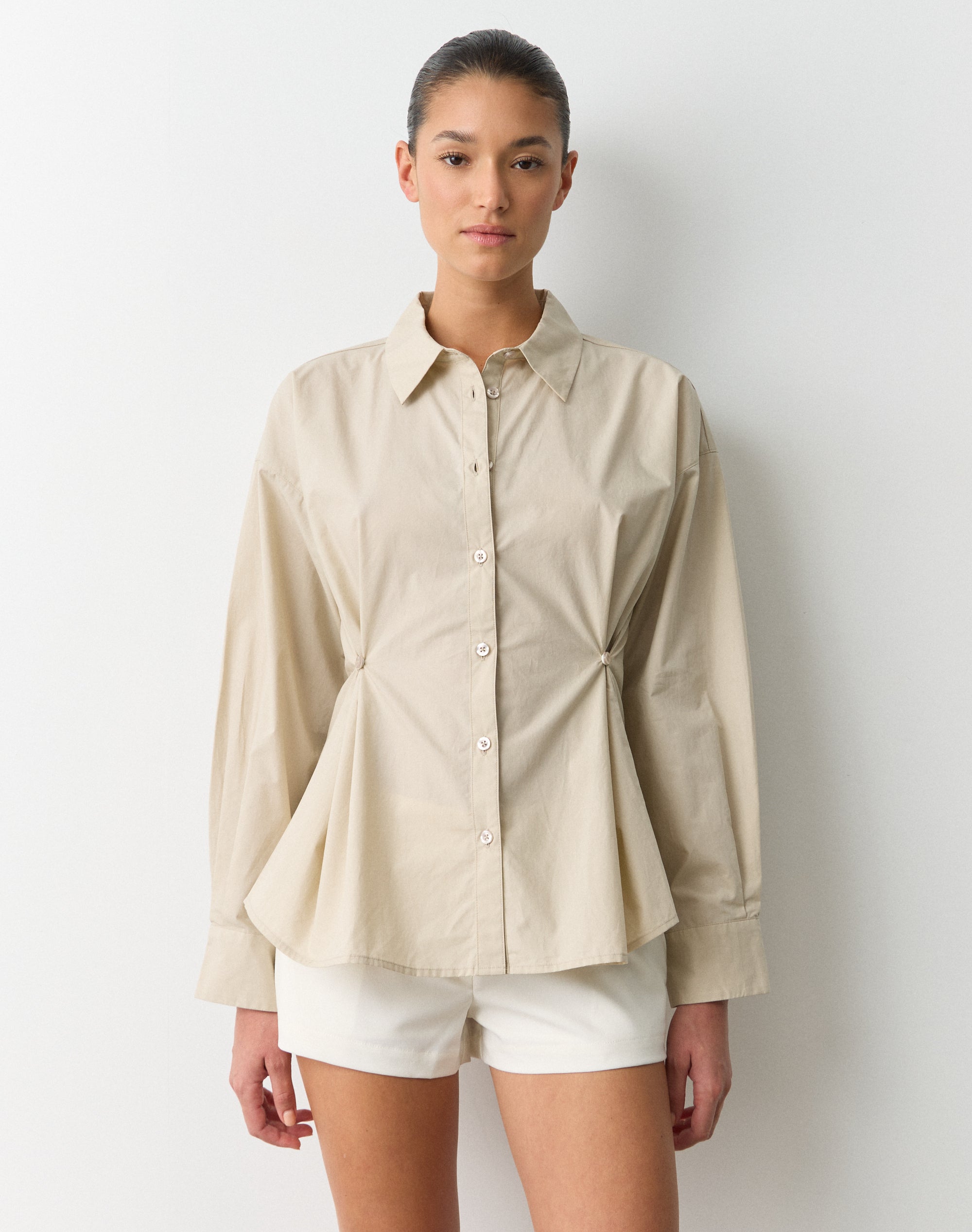 Cotton Button Detail Shirt in Utility Beige | Glassons US