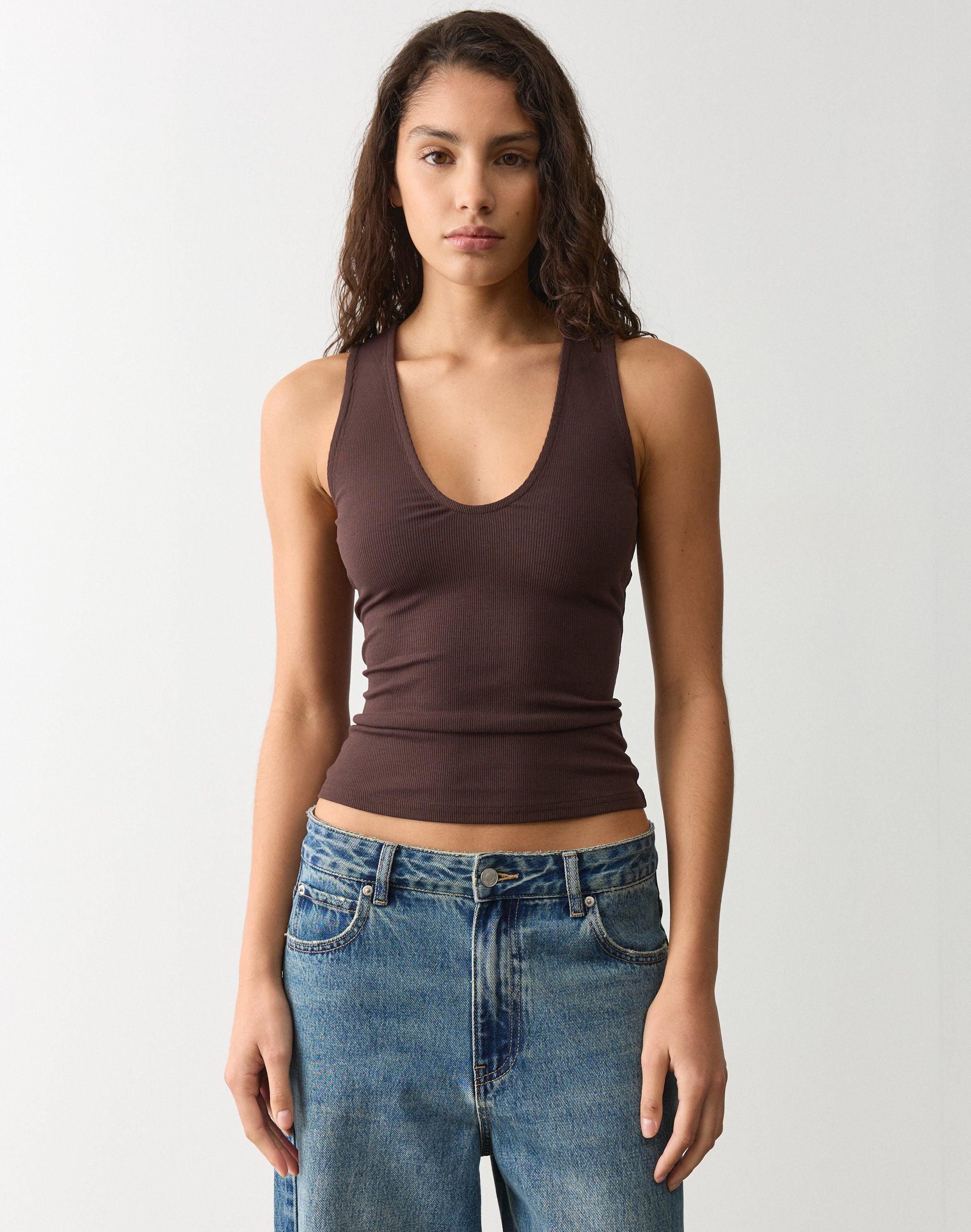 High Boat Neck Fitted Tank in Fudge Fantasy | Glassons SG