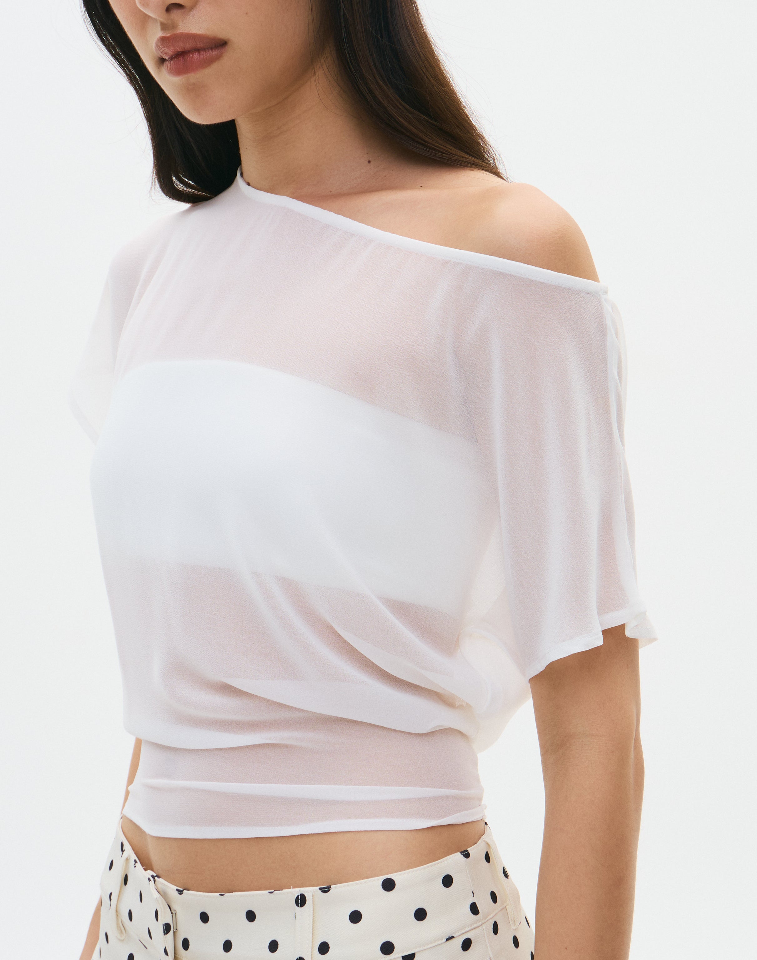 Chiffon Sheer Off Shoulder Blouse in Milk | Glassons