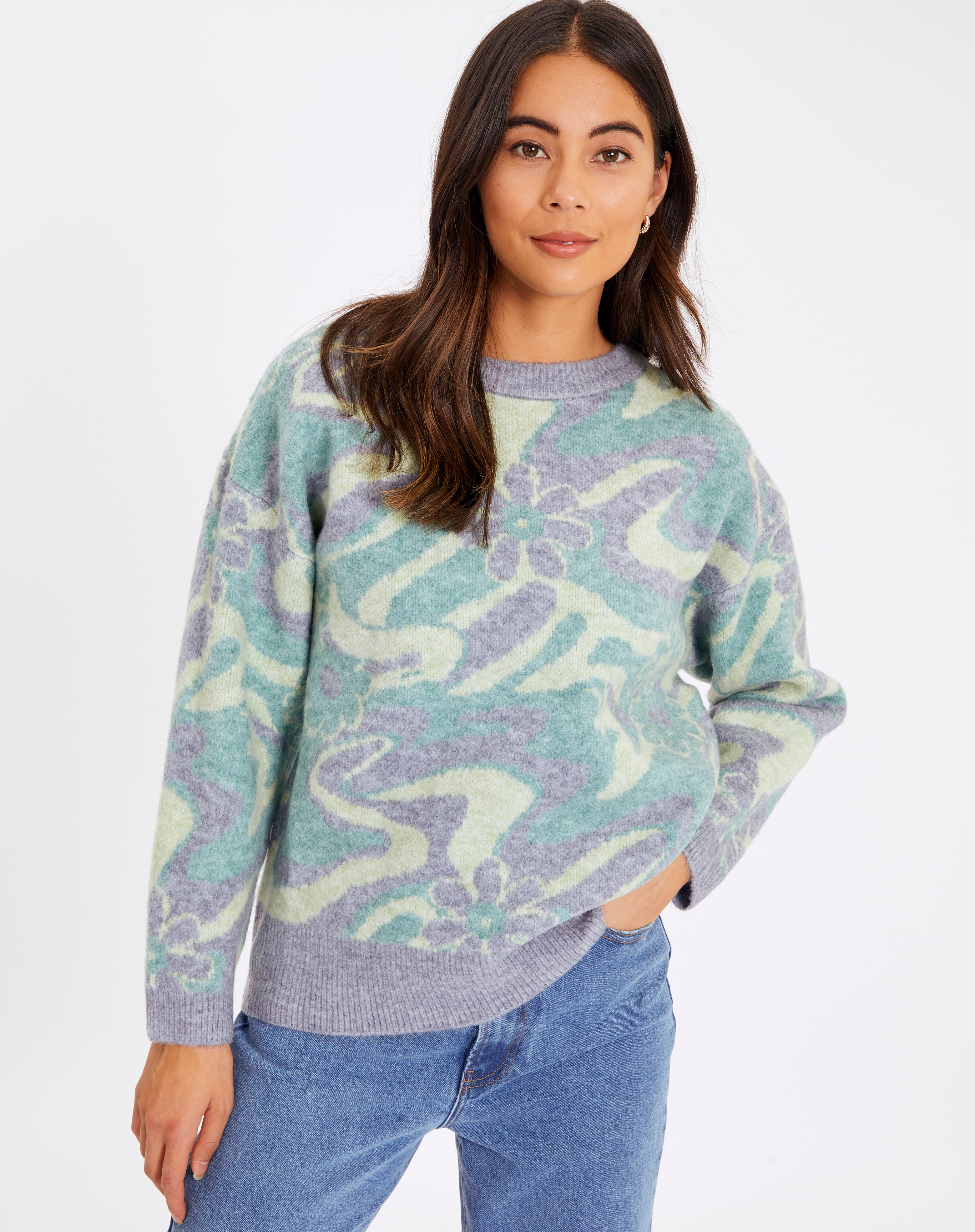 Floral Swirl Oversized Jumper in Print 