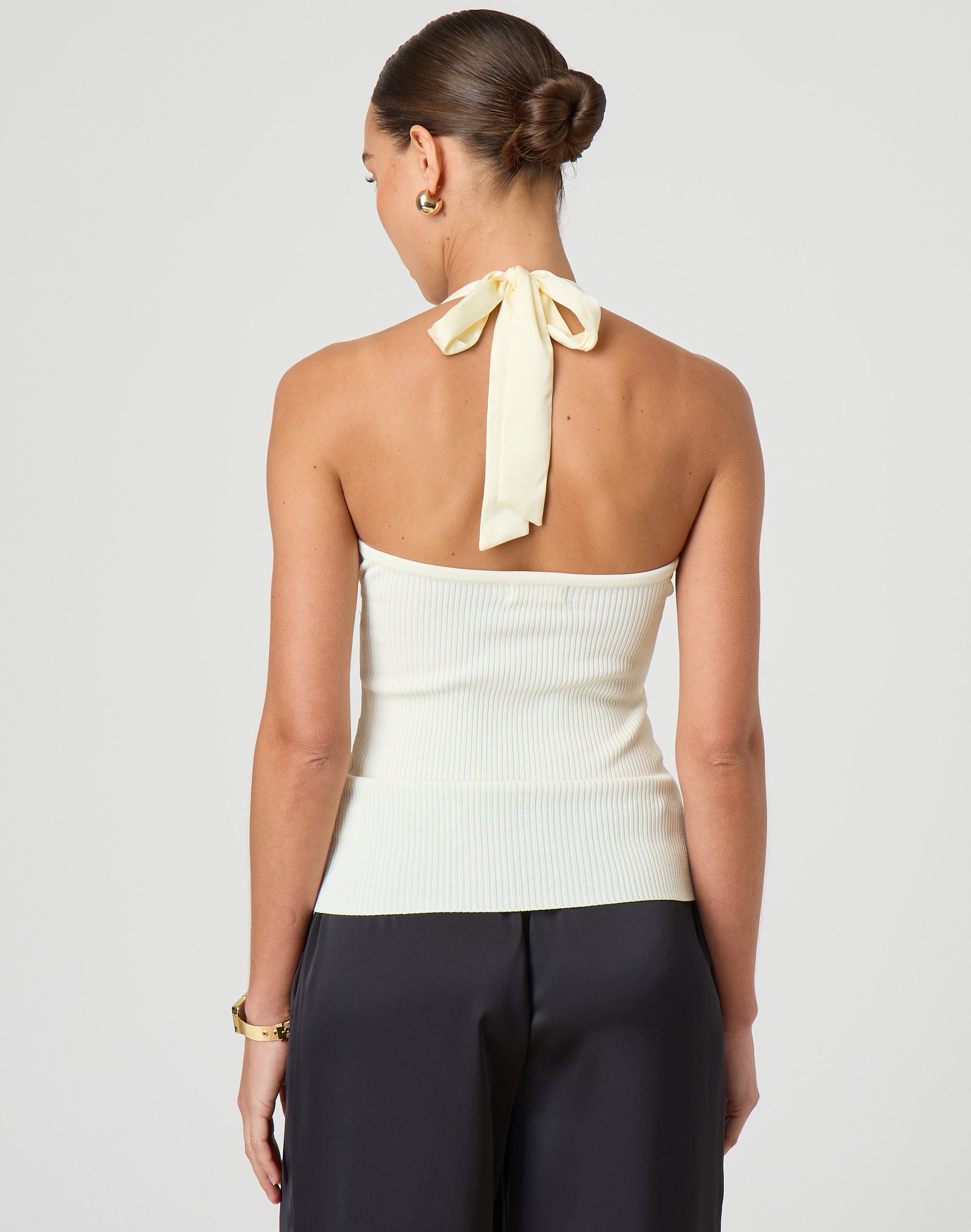 Satin Halter Neck Knit Top