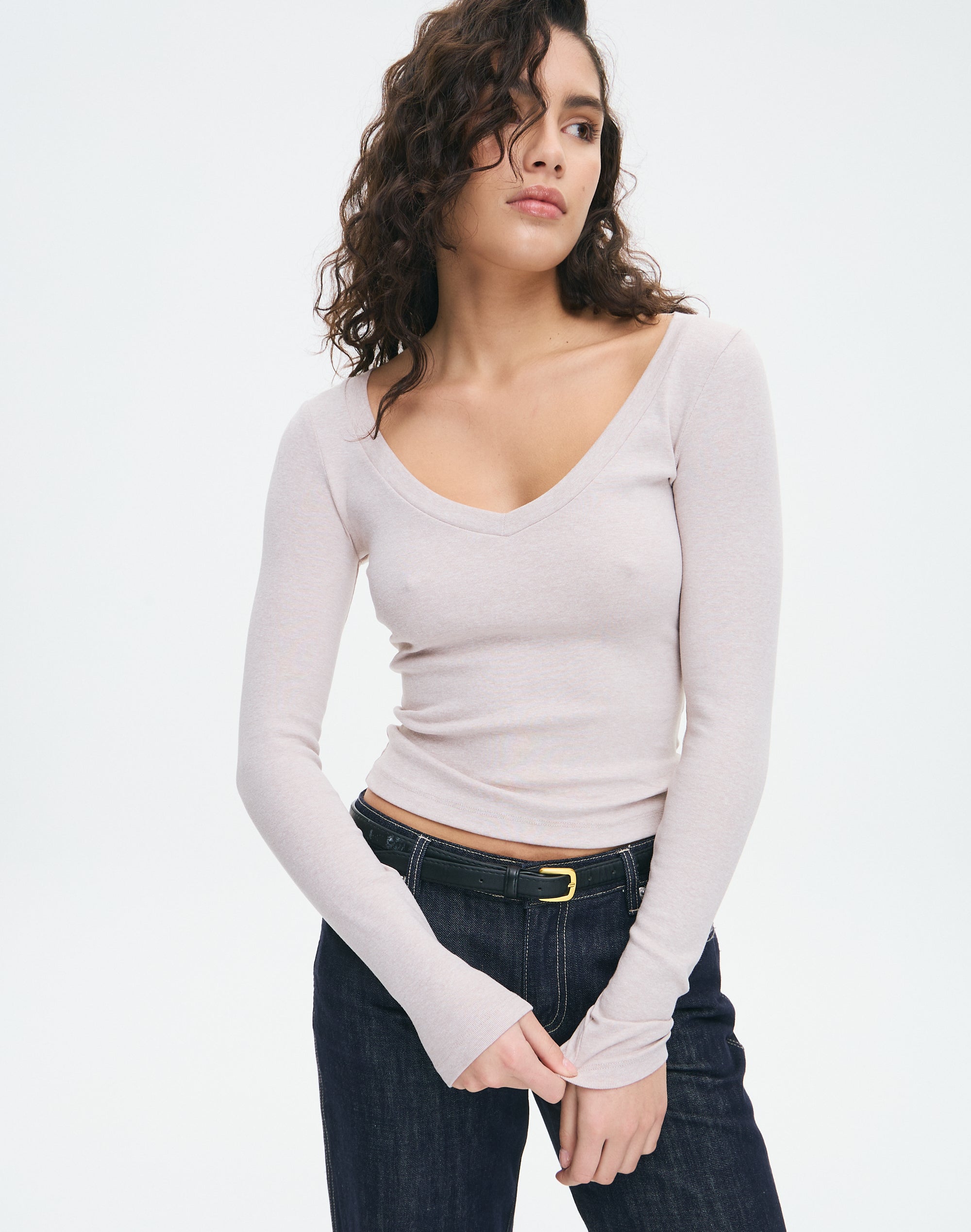 plunge neck long sleeve top