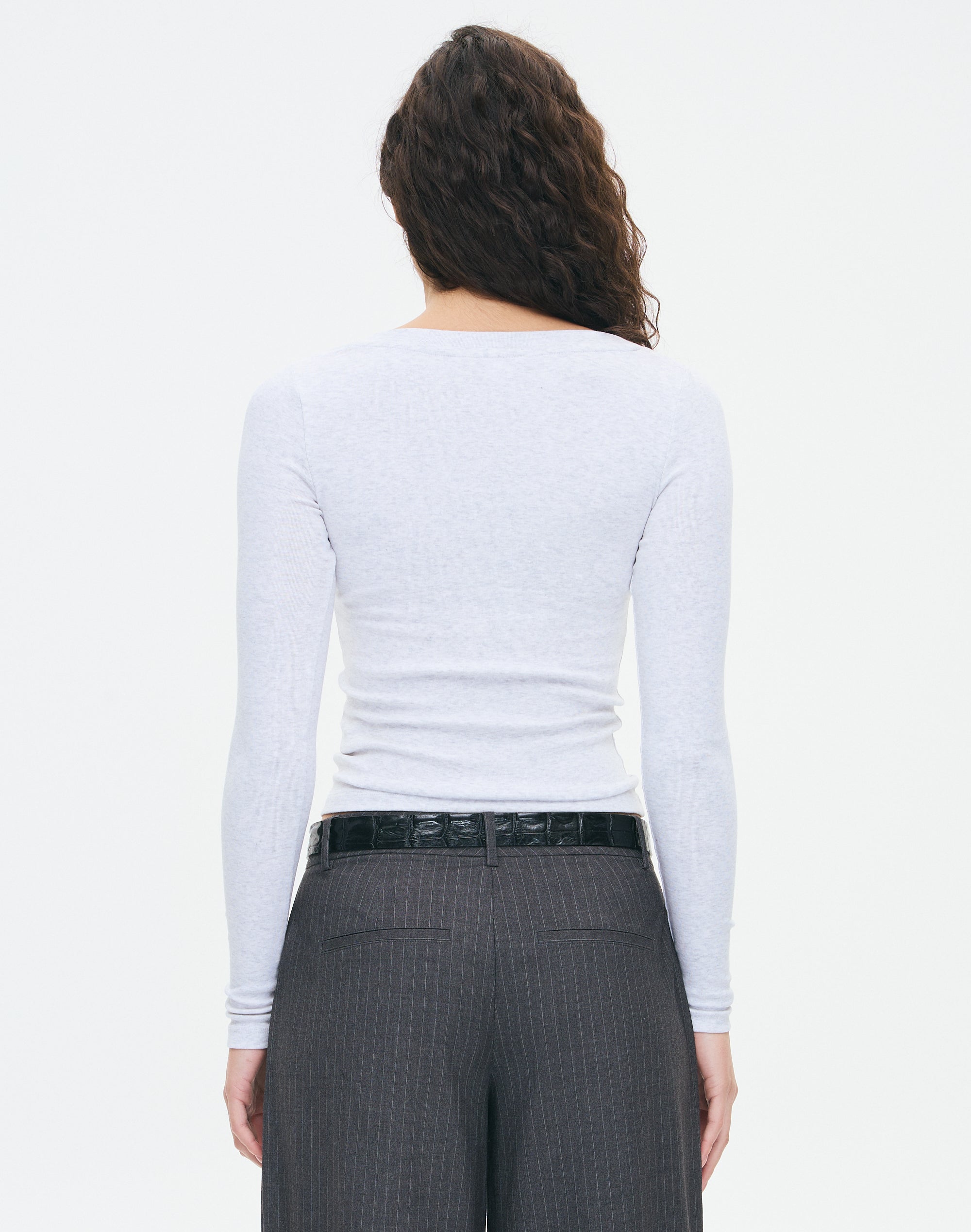 V Neck Longsleeve Top in Snow Marle | Glassons US