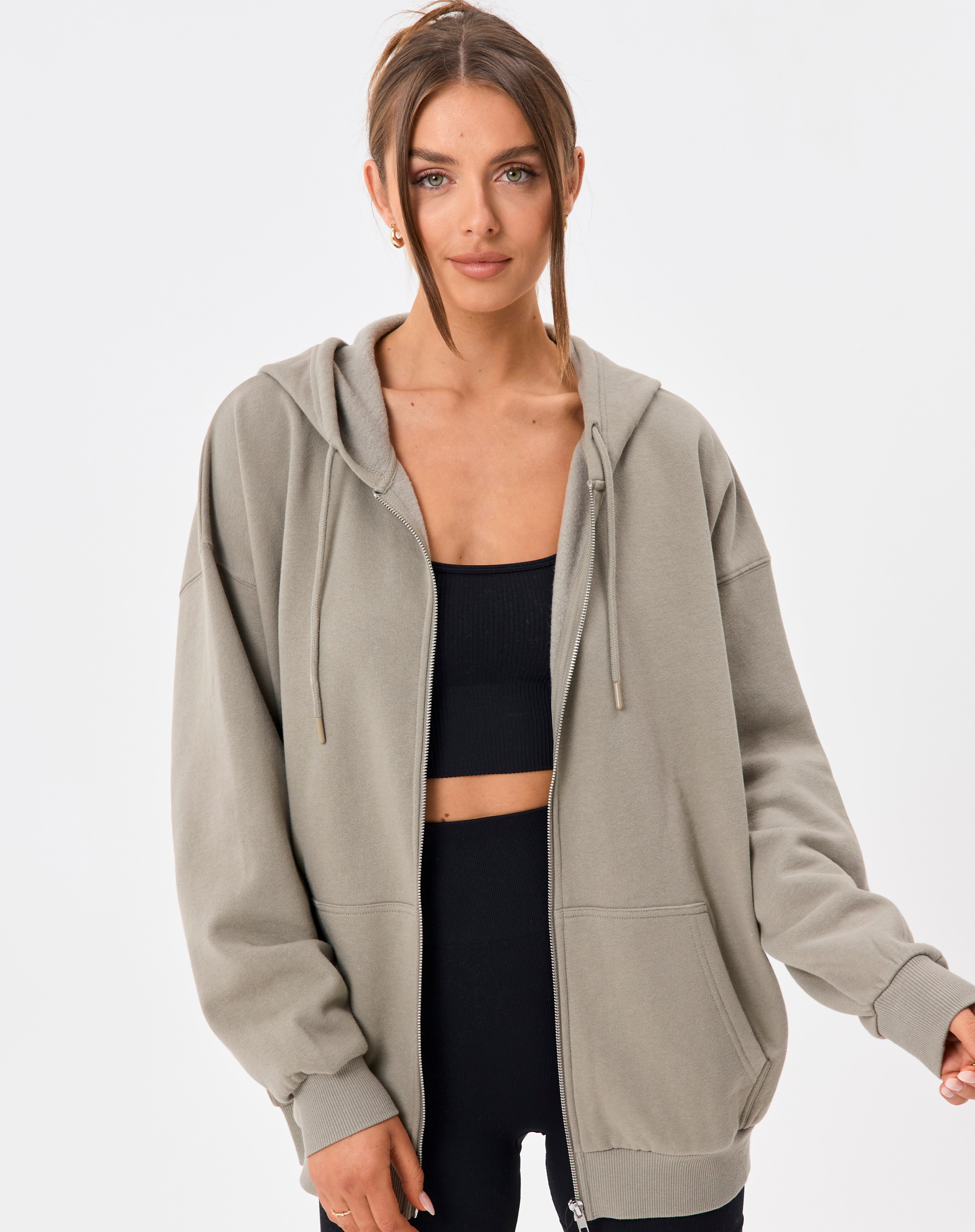 Oversized Zip Up Hoodie in Grey | Glassons