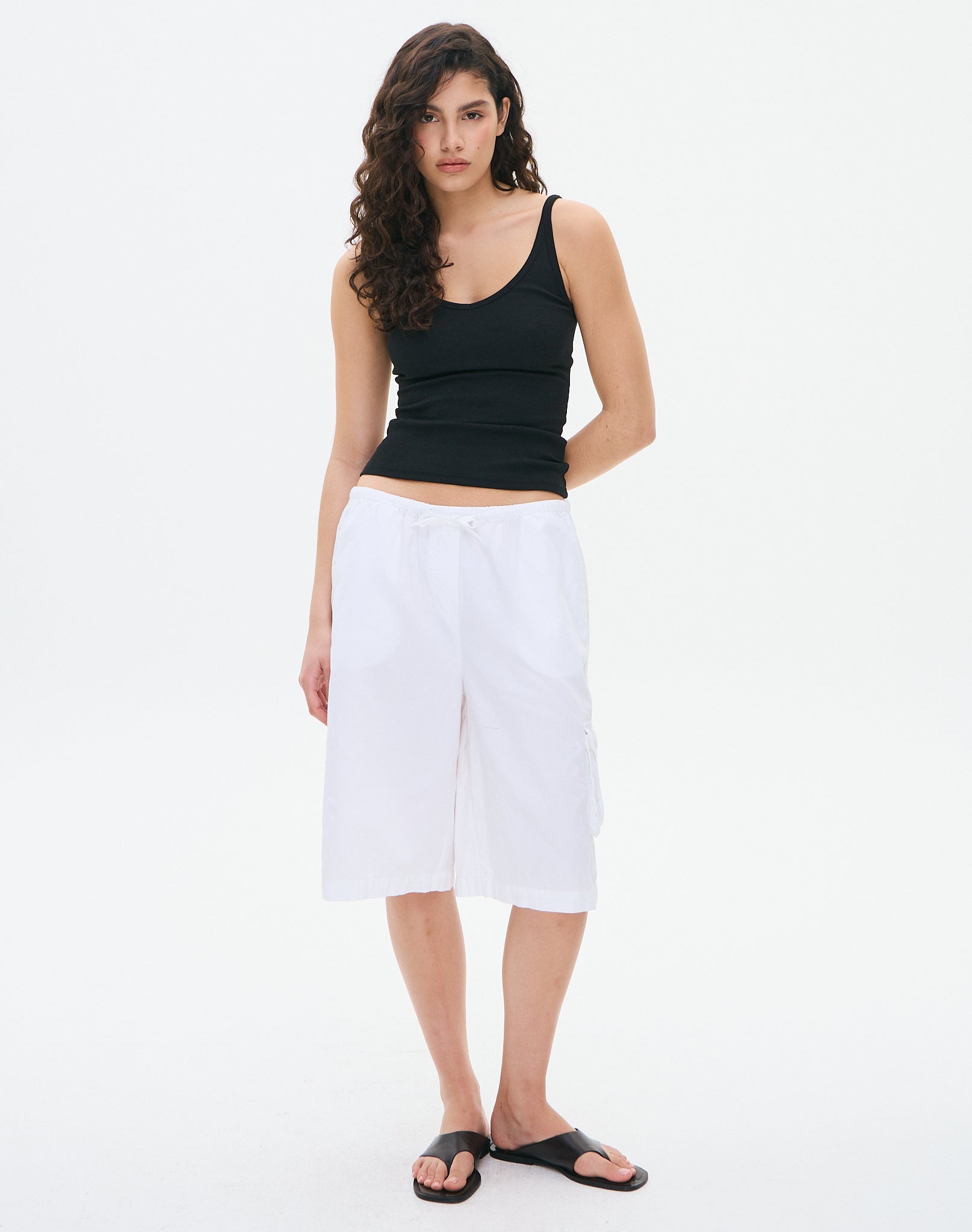 Longline Tie Waist Cargo Short in White Glassons AU