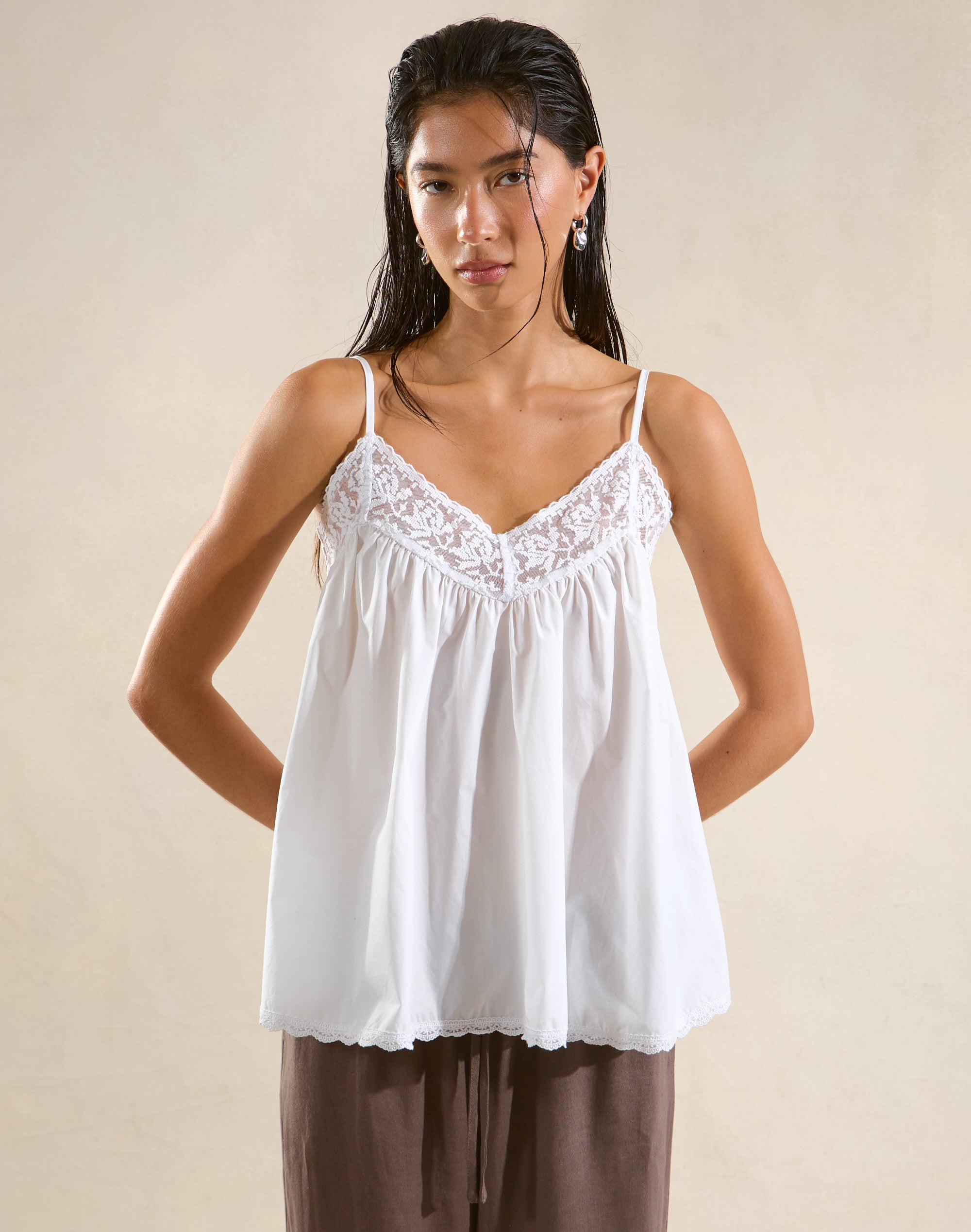 Poplin Lace Trim Cami in White | Glassons AU